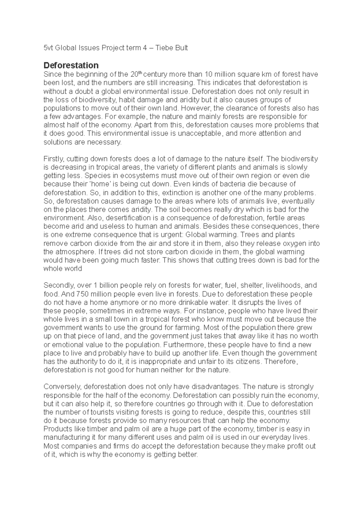 Global Issues Project: Deforestation Impact and Solutions (5VT ...