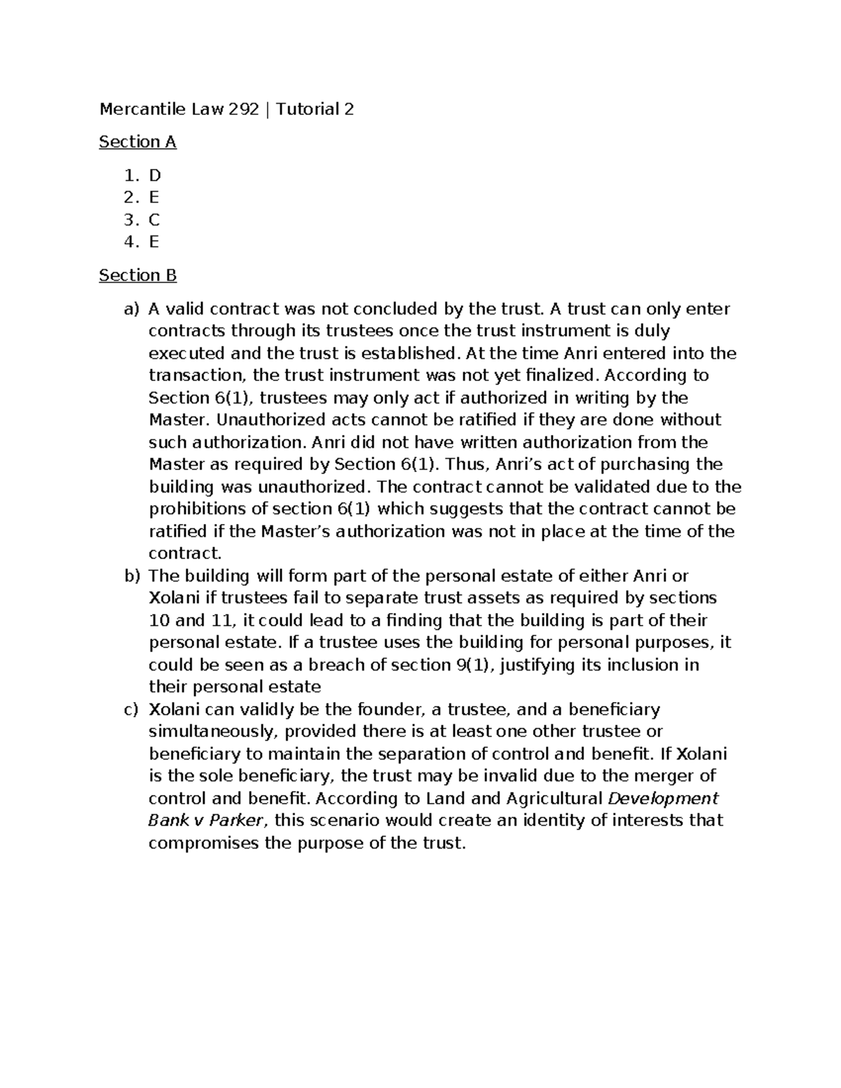 Mercantile Law 292 Tutorial 2 Analysis and Discussion - Studocu