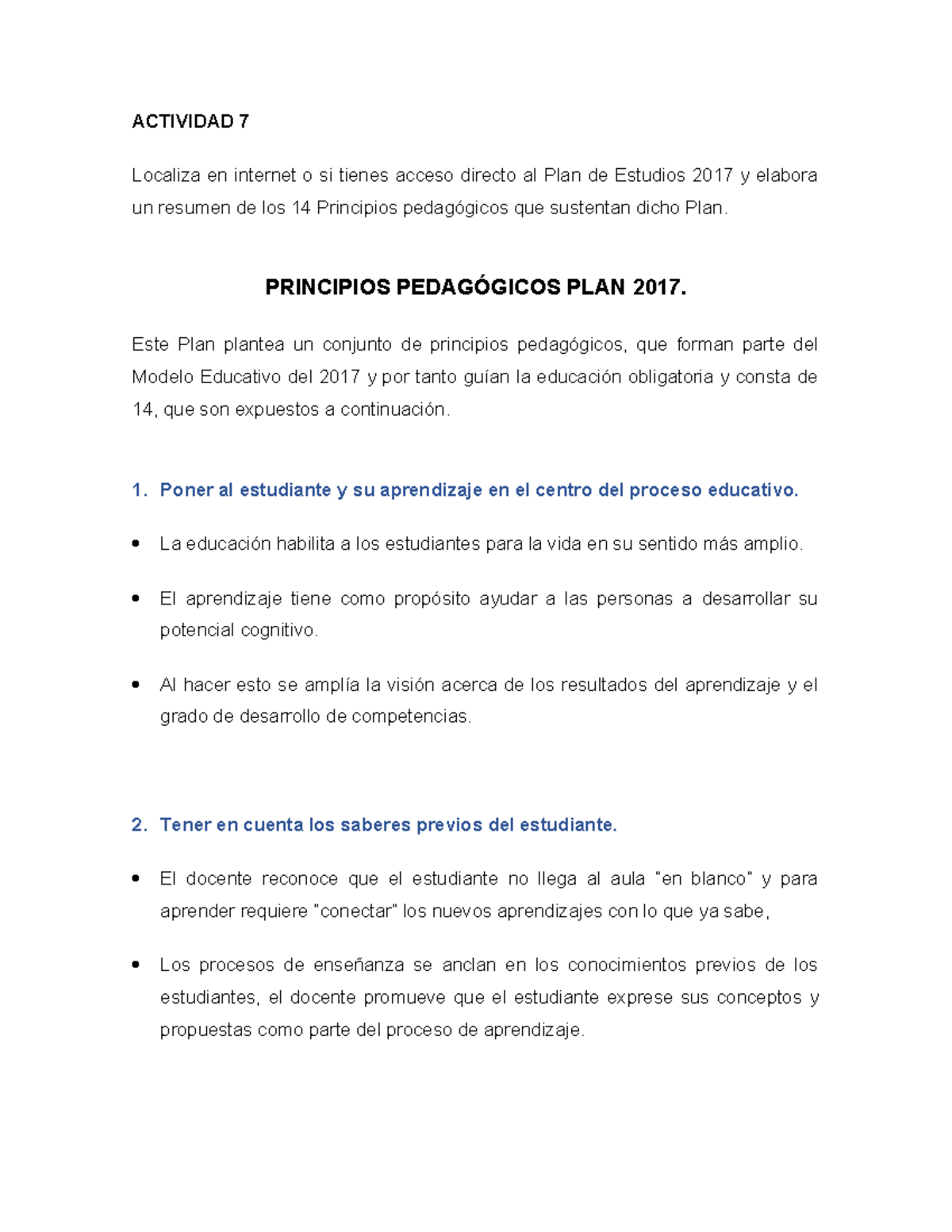Resumen de los 14 Principios Pedagógicos - Actividad 7 Plan 2017 - Studocu