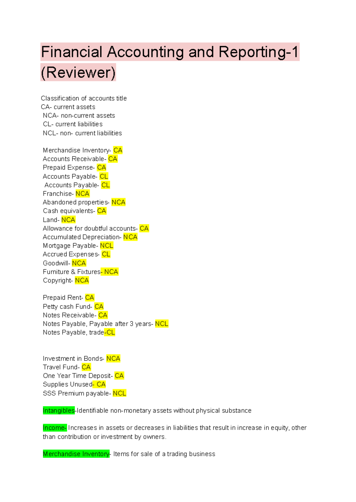 FAR 1 - Financial Accounting & Reporting Reviewer Notes - Studocu