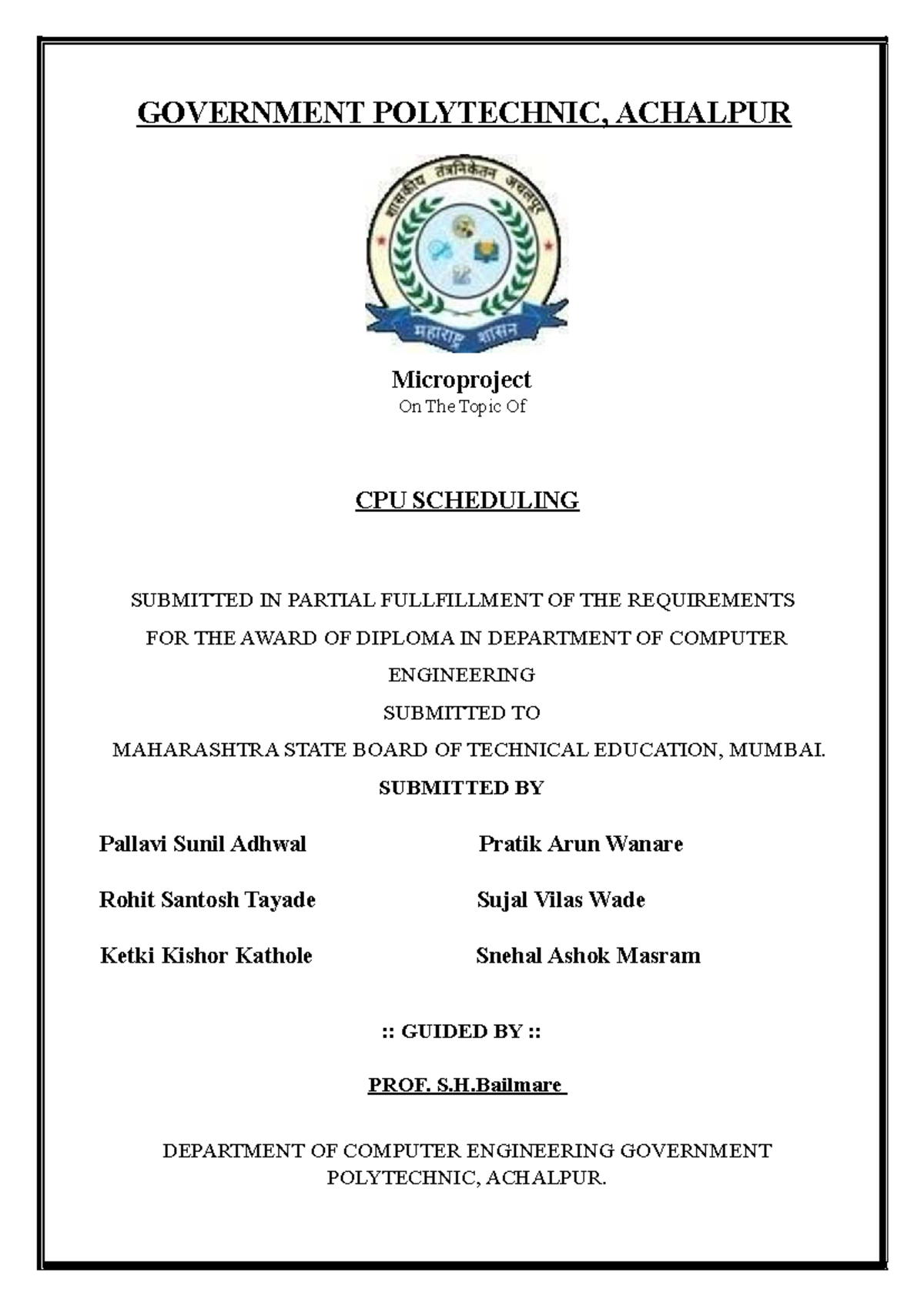 Microproject on CPU Scheduling for Diploma in Computer Engineering ...