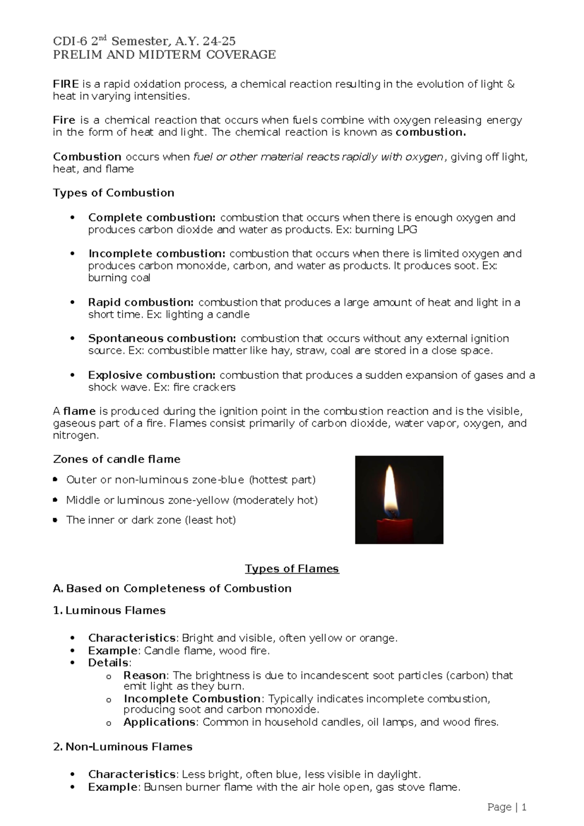 CDI 6 Prelim & Midterm Coverage: Understanding Fire Chemistry & Safety ...