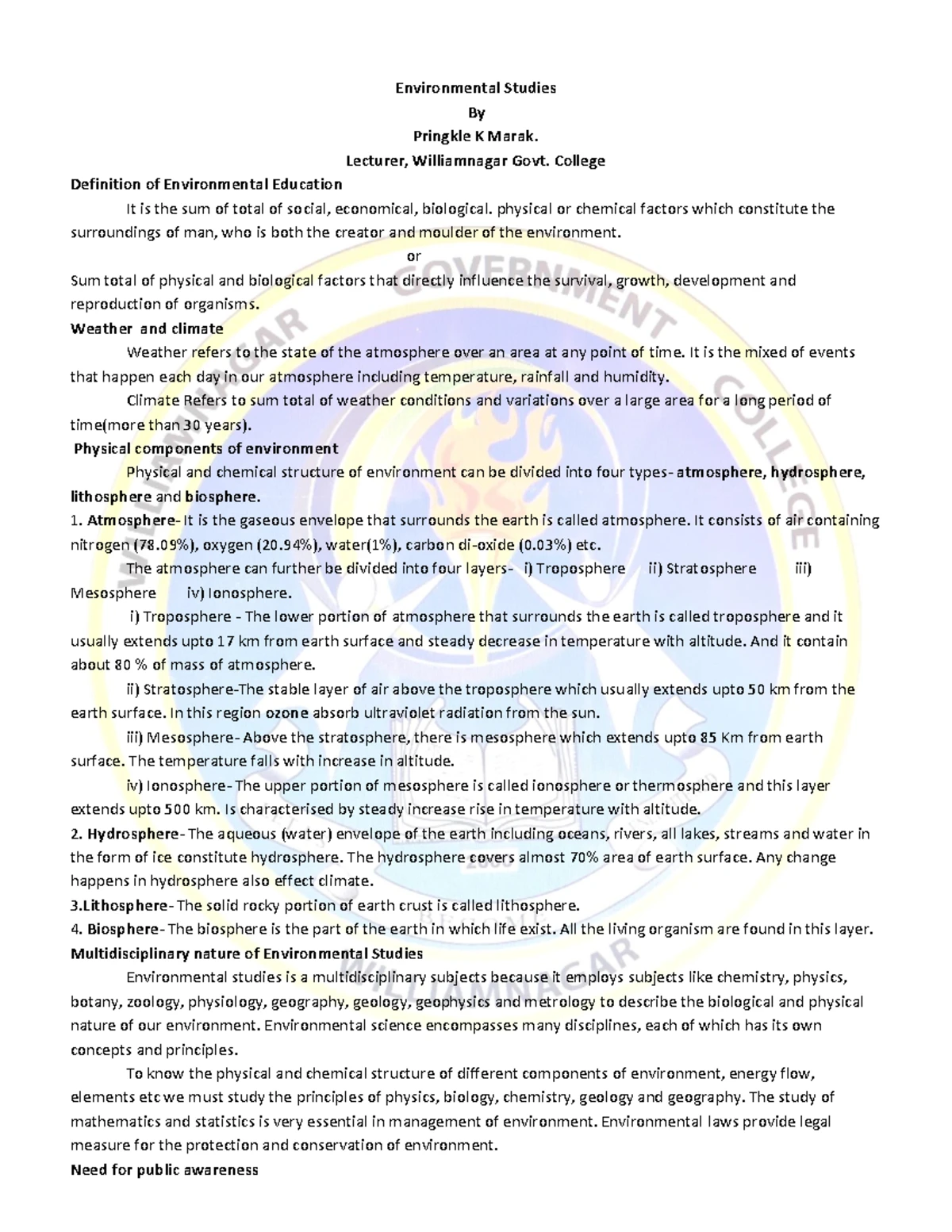 Unit 2 - Notes - Ecosystems CONCEPT OF ECOSYSTEM Various kinds of life ...