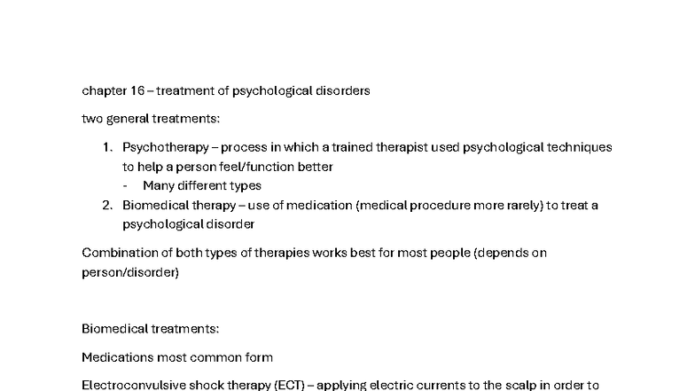 Chapter 16 - Treatment of Psychological Disorders: Therapies Overview ...