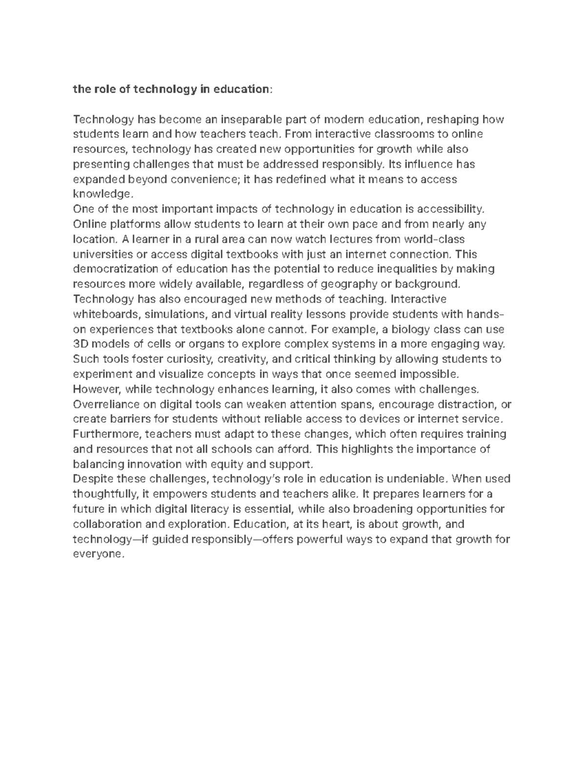 The Impact of Technology on Education: Opportunities & Challenges - Studocu