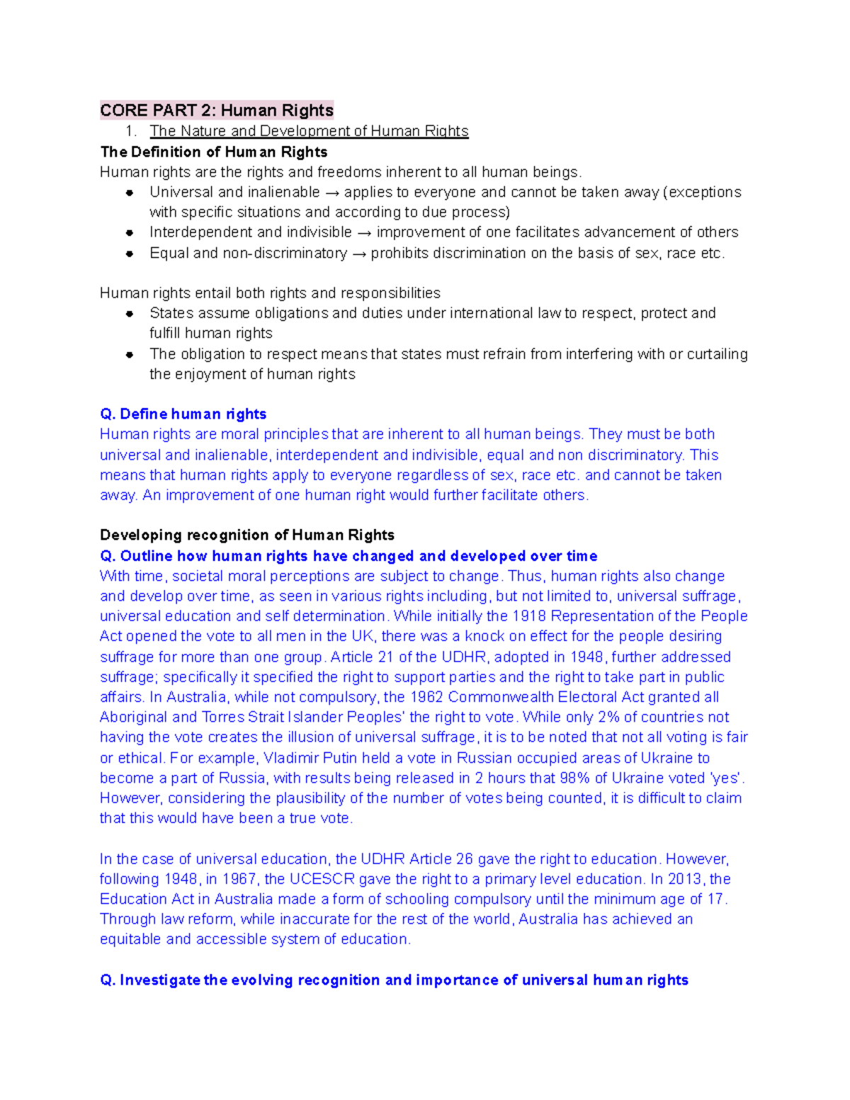 CORE Human Rights Notes: Nature, Development, and Legal Frameworks ...