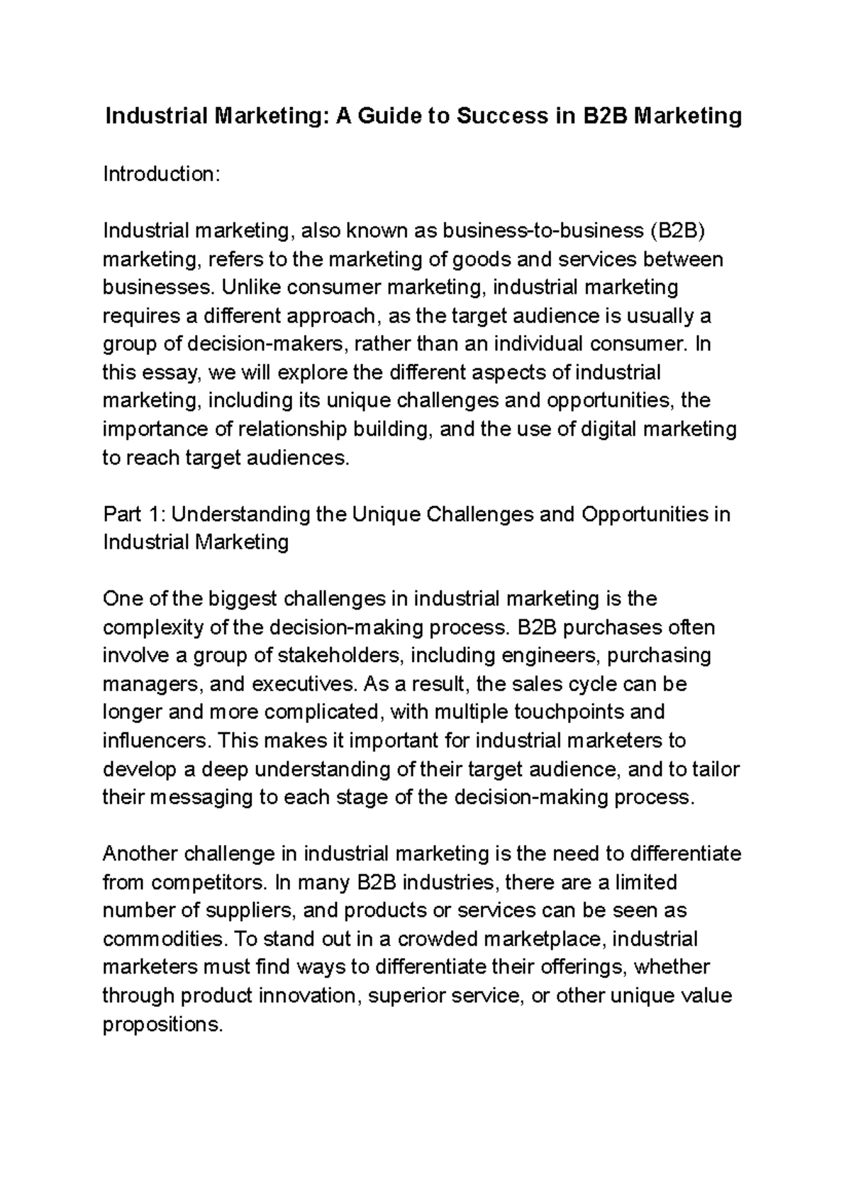 Industrial Marketing A Guide to Success in B2B Marketing - Industrial ...