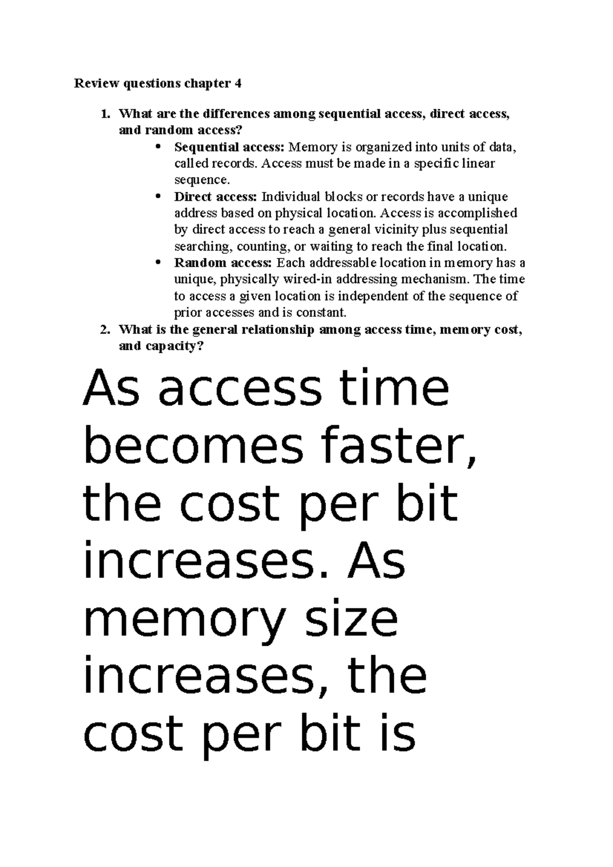 Chapter 4 Review Questions: Memory Access Methods and Principles - Studocu