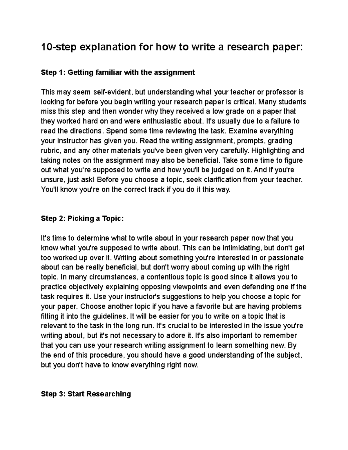 Final Exam - Homework assignment - 10-step explanation for how to write ...