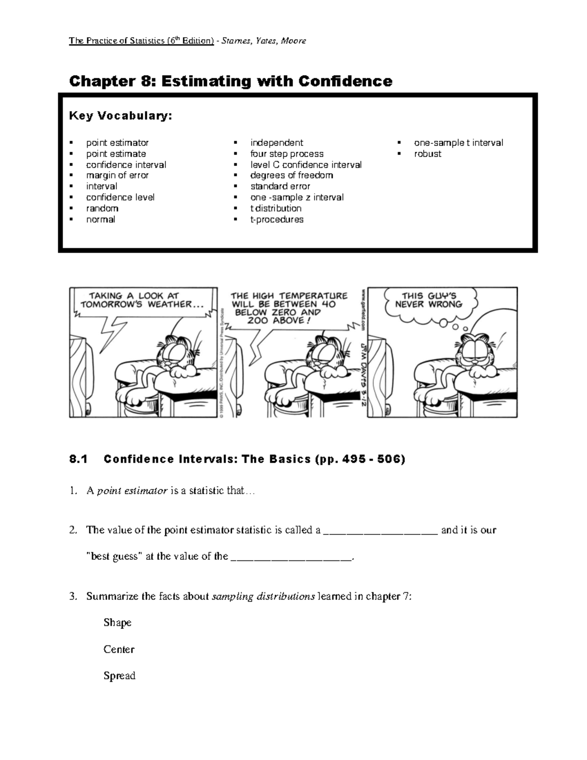 TPS6e Chapter 8 Reading Guide: Estimating with Confidence (2023) - Studocu