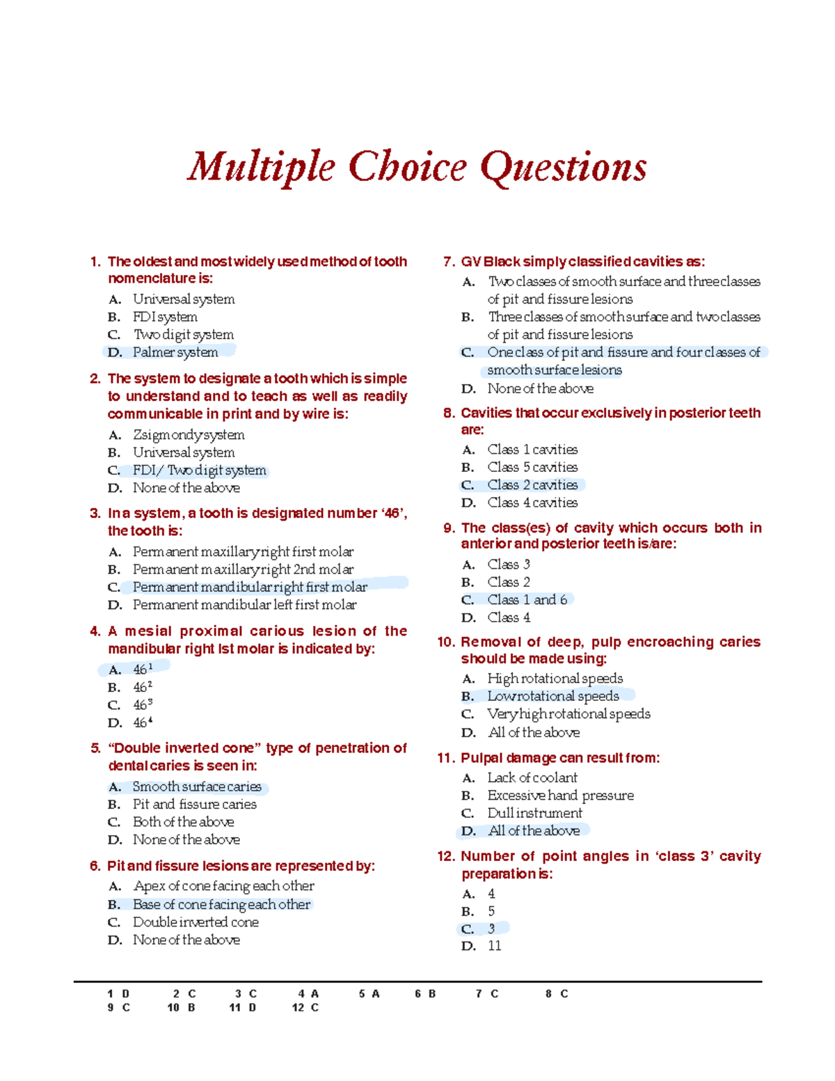Sample Questions OPD 1 - Multiple Choice Questions on Operative ...