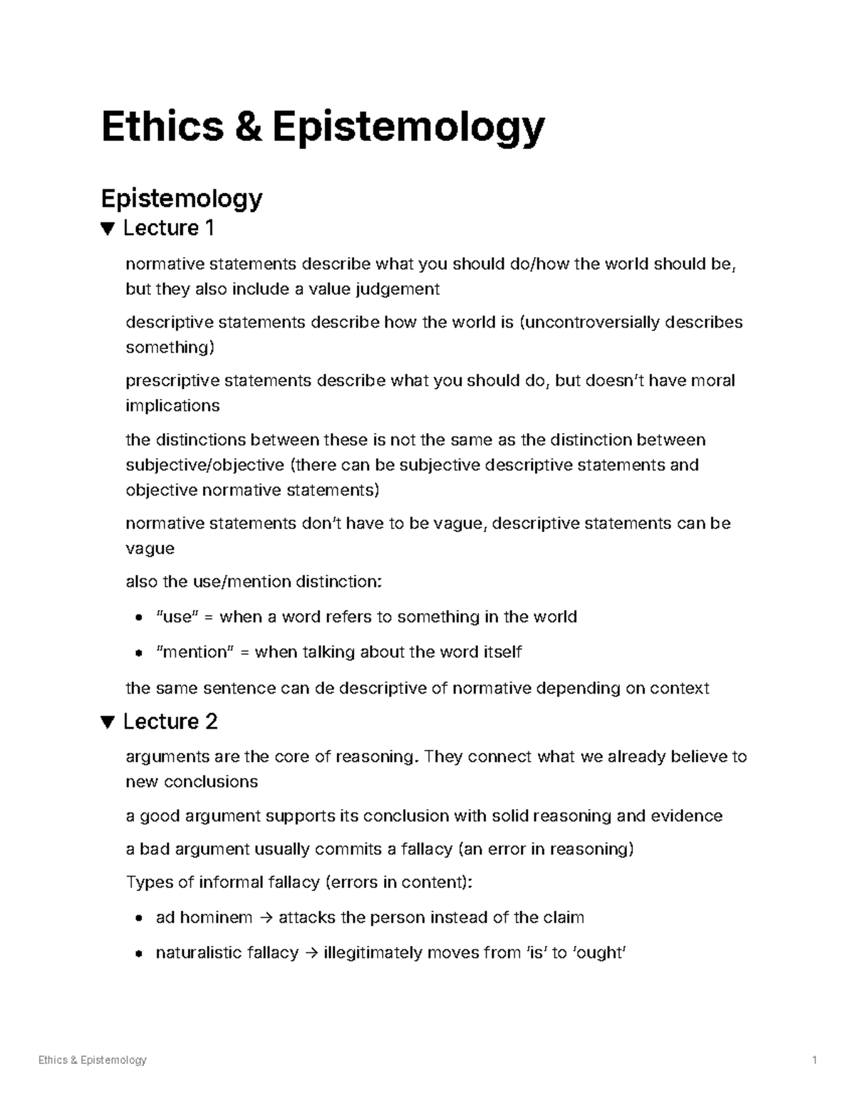 Ethics Epistemology Lecture Summary: Key Concepts and Arguments ...