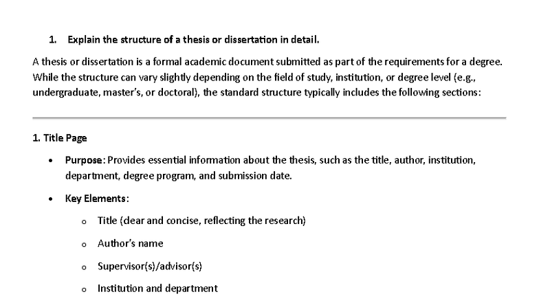 RM & IPR-1 - Rm notes - Explain the structure of a thesis or ...