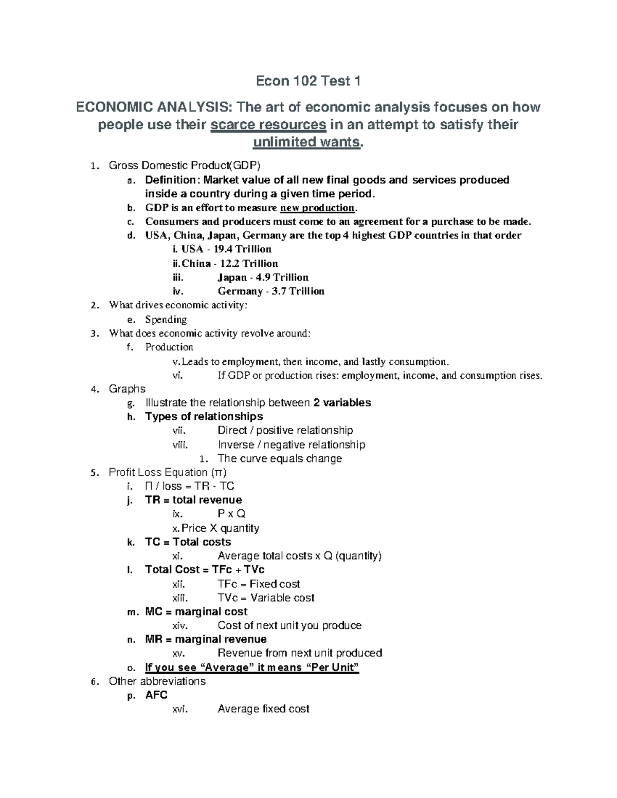 Econ 102 Test 1 - Comprehensive Notes & Study Guide for Success - Studocu