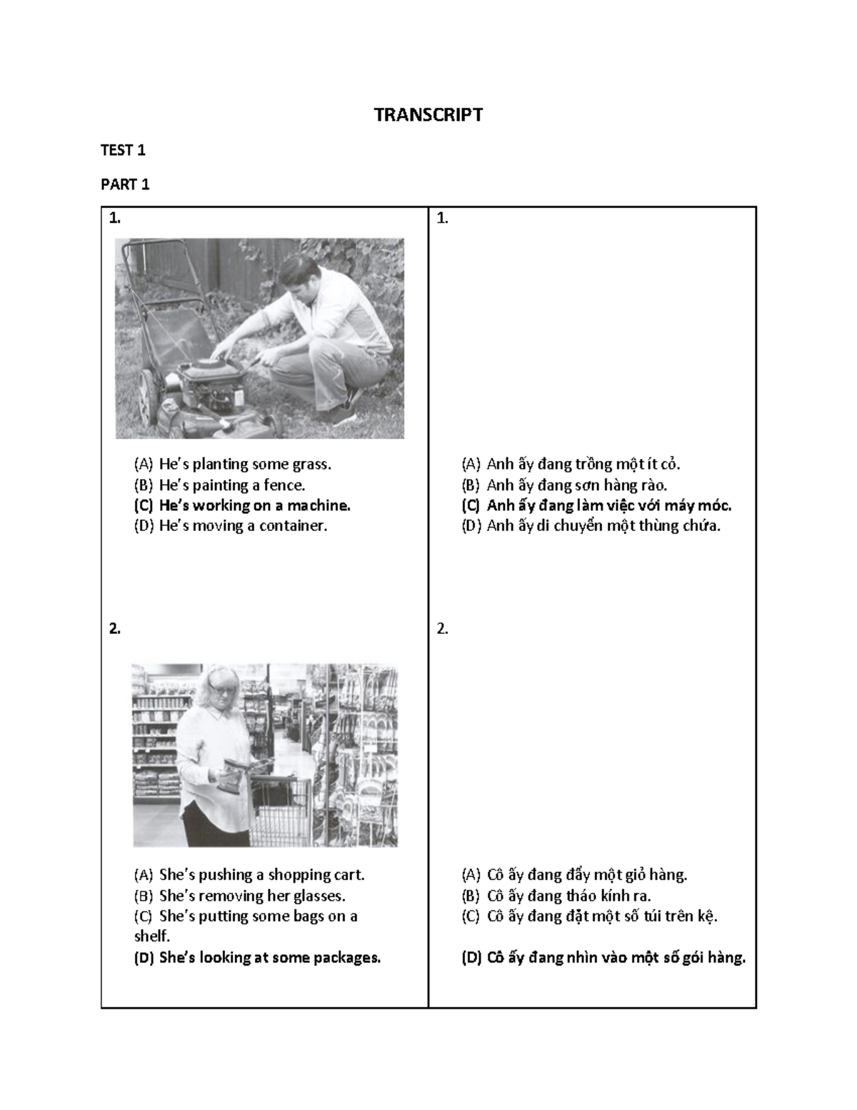 Transcript Practice 1 (Parts 1 & 2) - Listening Activities - Studocu
