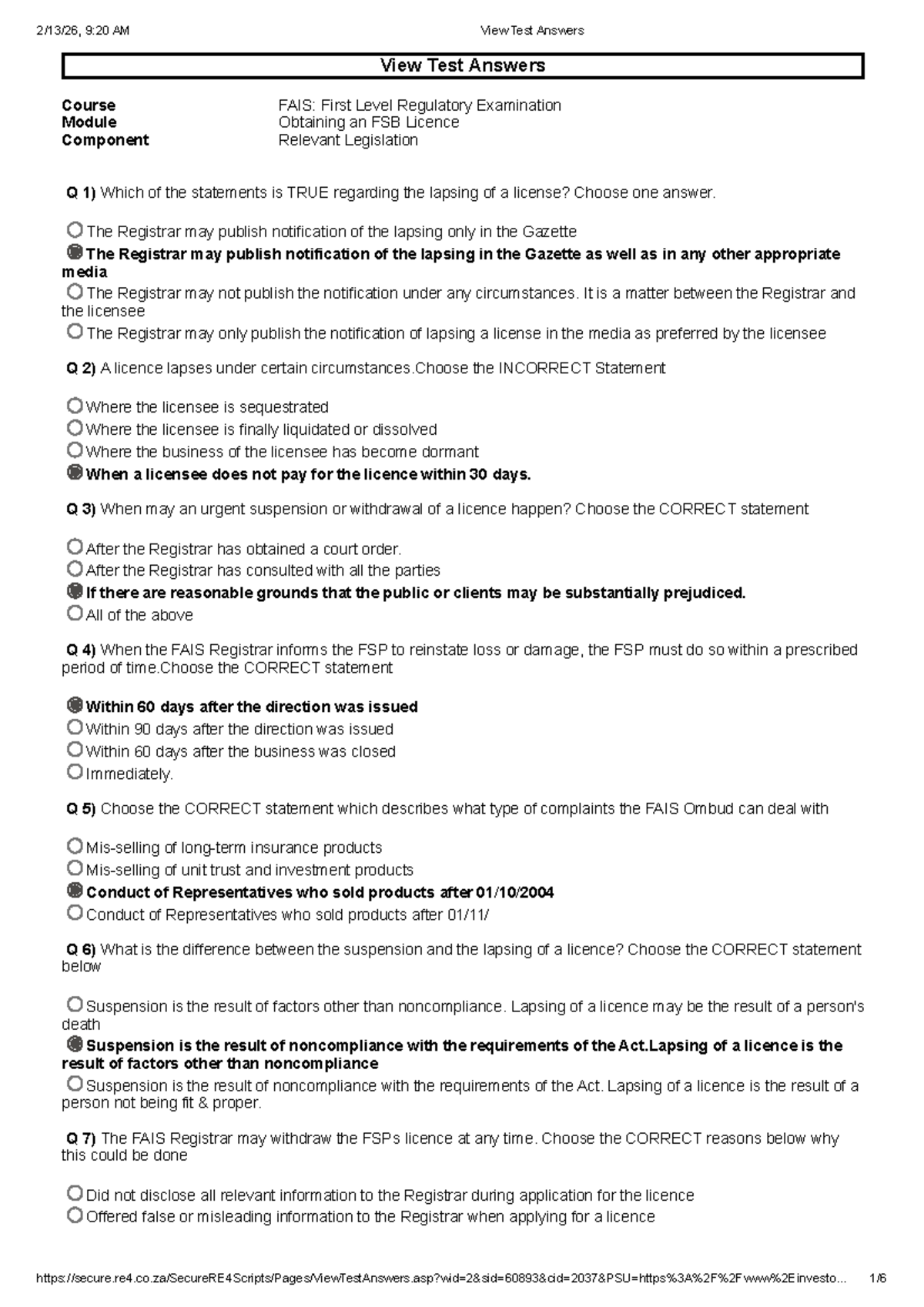 FAIS: First Level Regulatory Exam - Test Answers Module 2 - Studocu