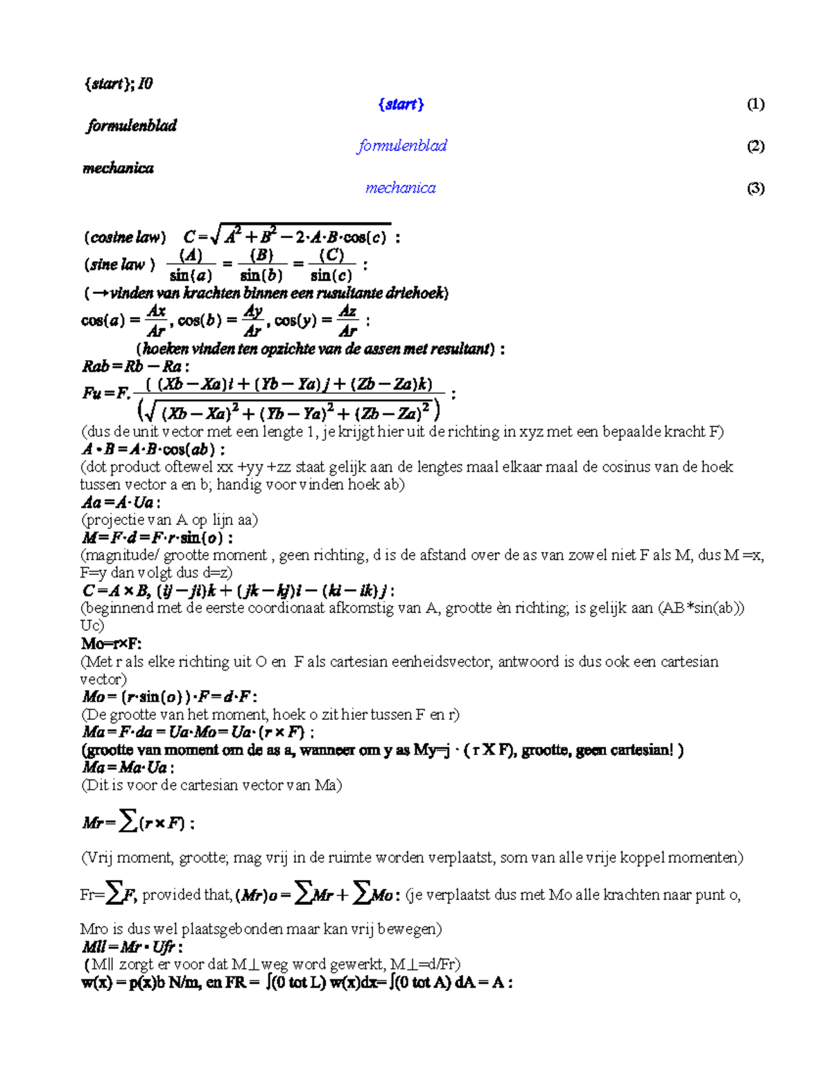 Mechanica Formule Blad voor Statica: Belangrijke Concepten en Formules ...
