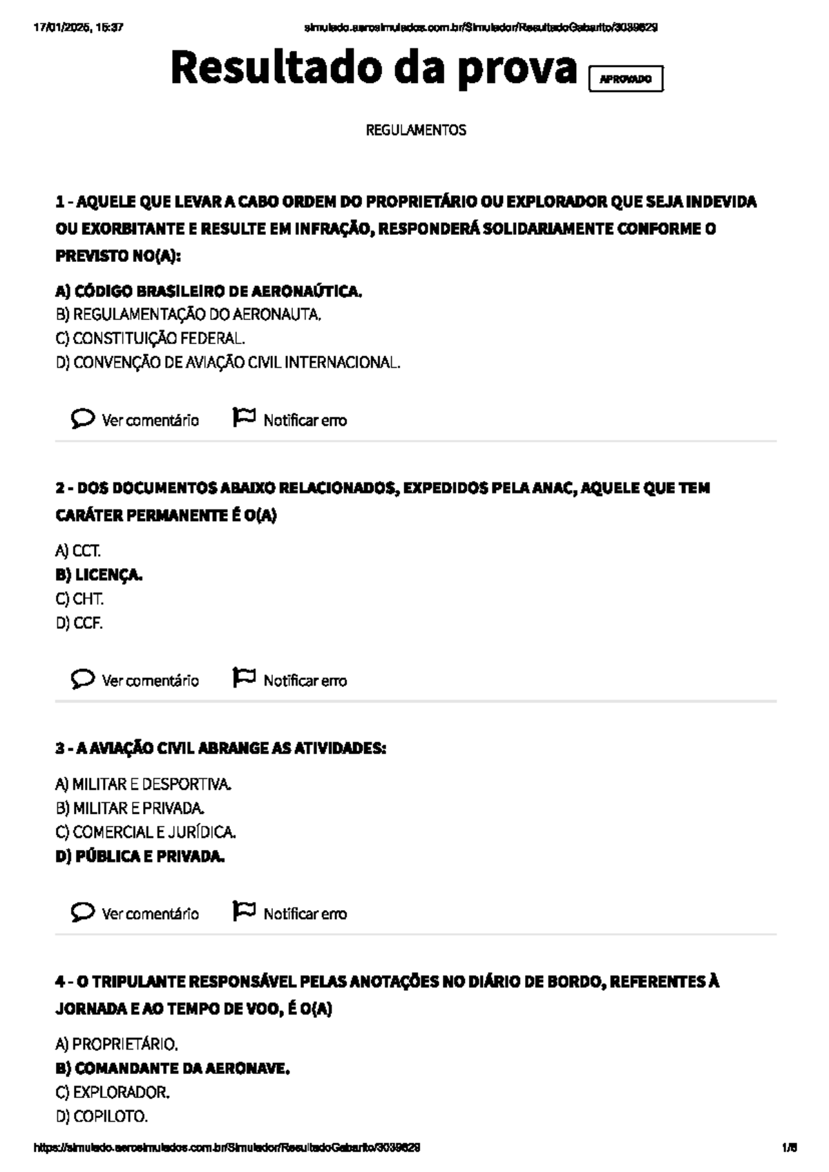 Prova regulamento 1701-1 - 15:37 Resultado da prova APROVADO ...