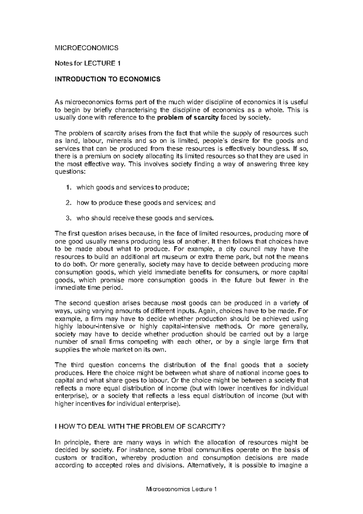 Microeconomics Lecture Notes: Scarcity, Demand, and Supply - Studocu