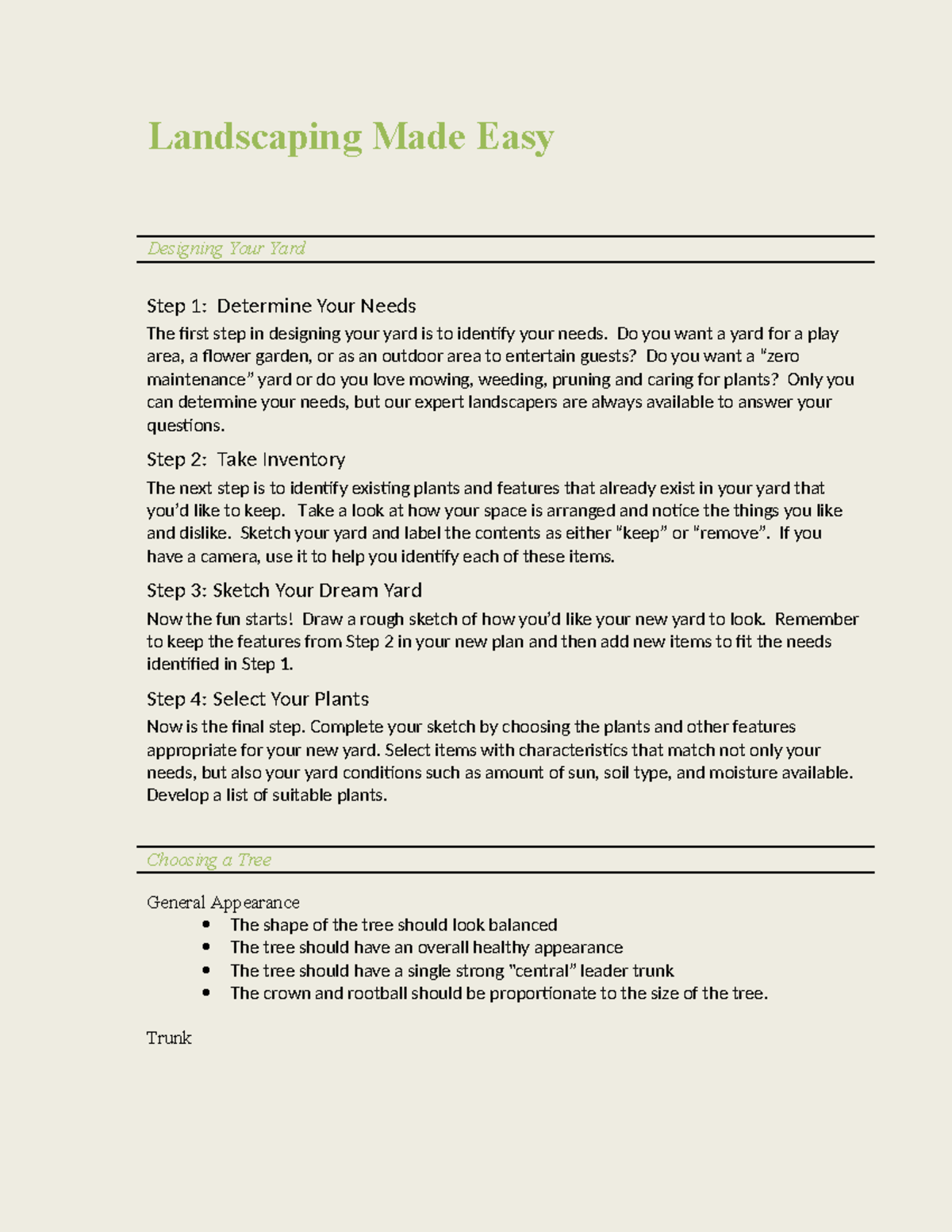 Project 7 - Landscaping Made Easy: A Guide to Designing Your Yard - Studocu