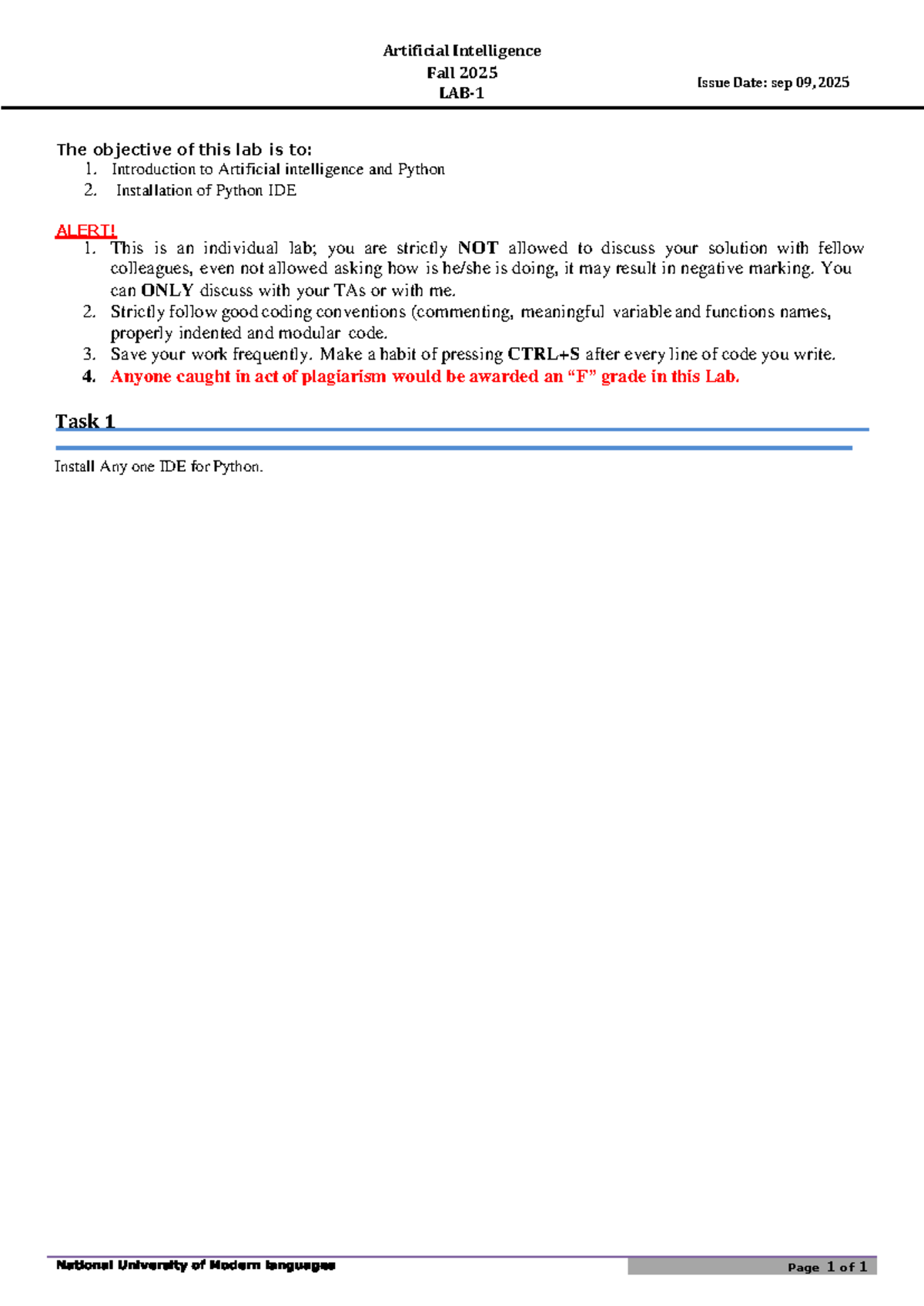 AI Lab 1 Preparation Notes - Fall 2025 - Studocu