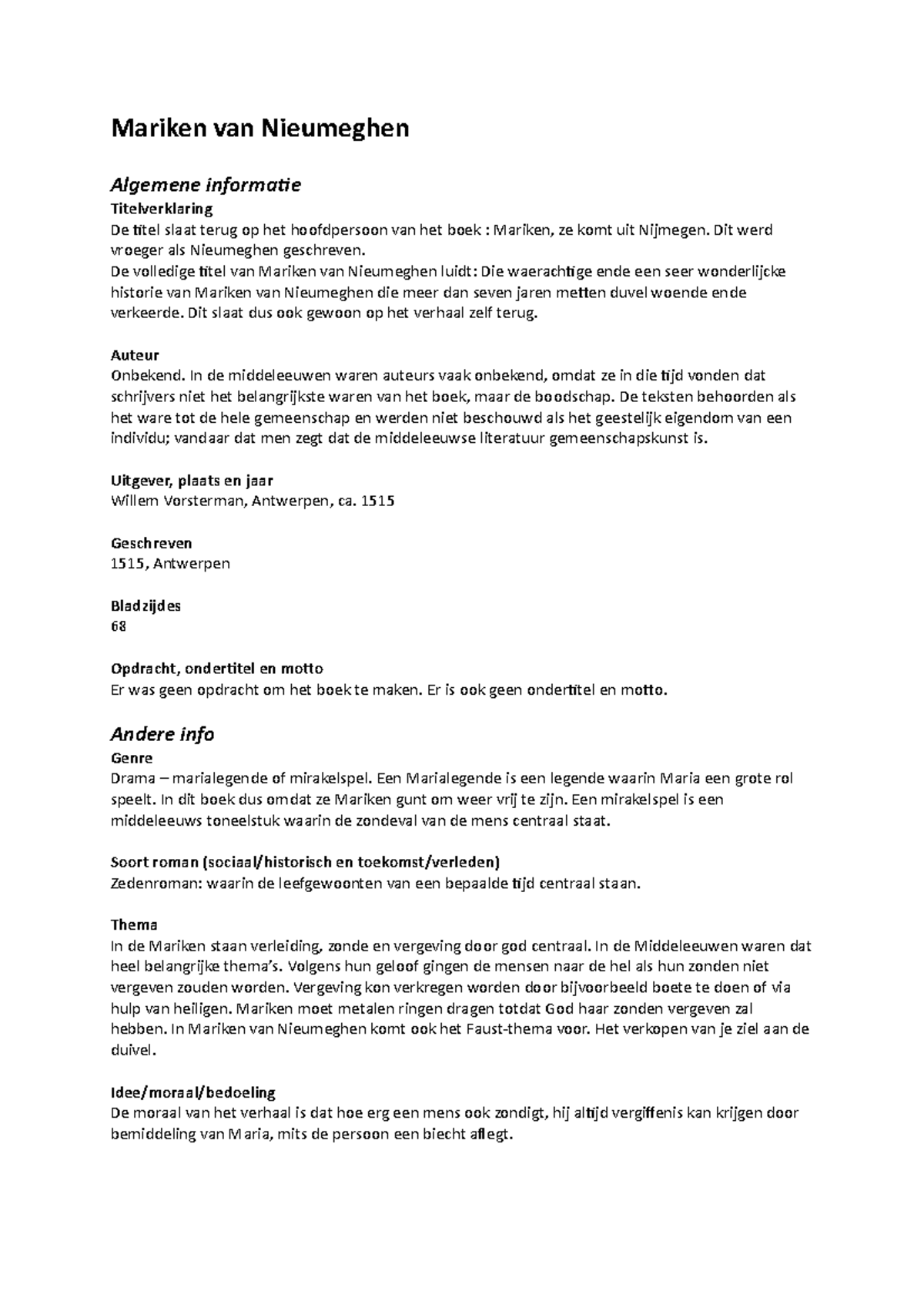 Mariken van Nieumeghen: Een Analyse van de Middeleeuwse Mirakelspel ...