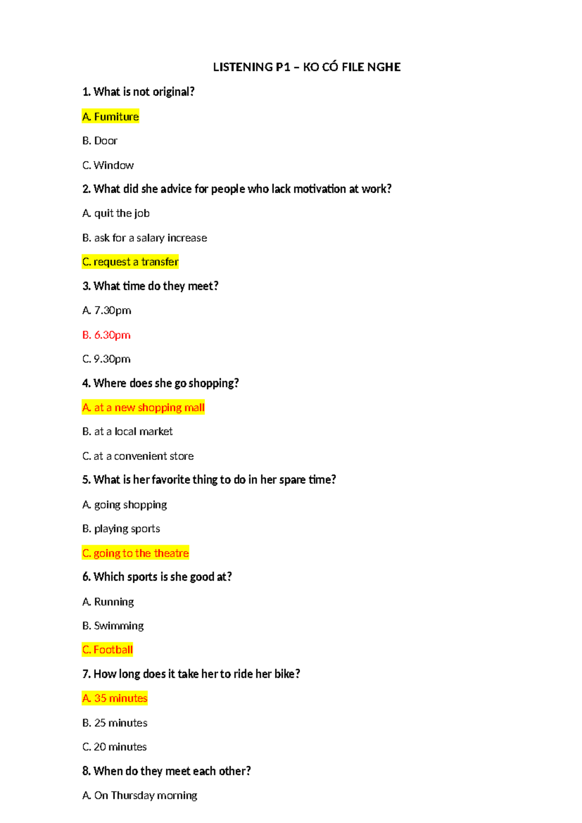 Listening P1 - Practice Questions and Answers - Studocu
