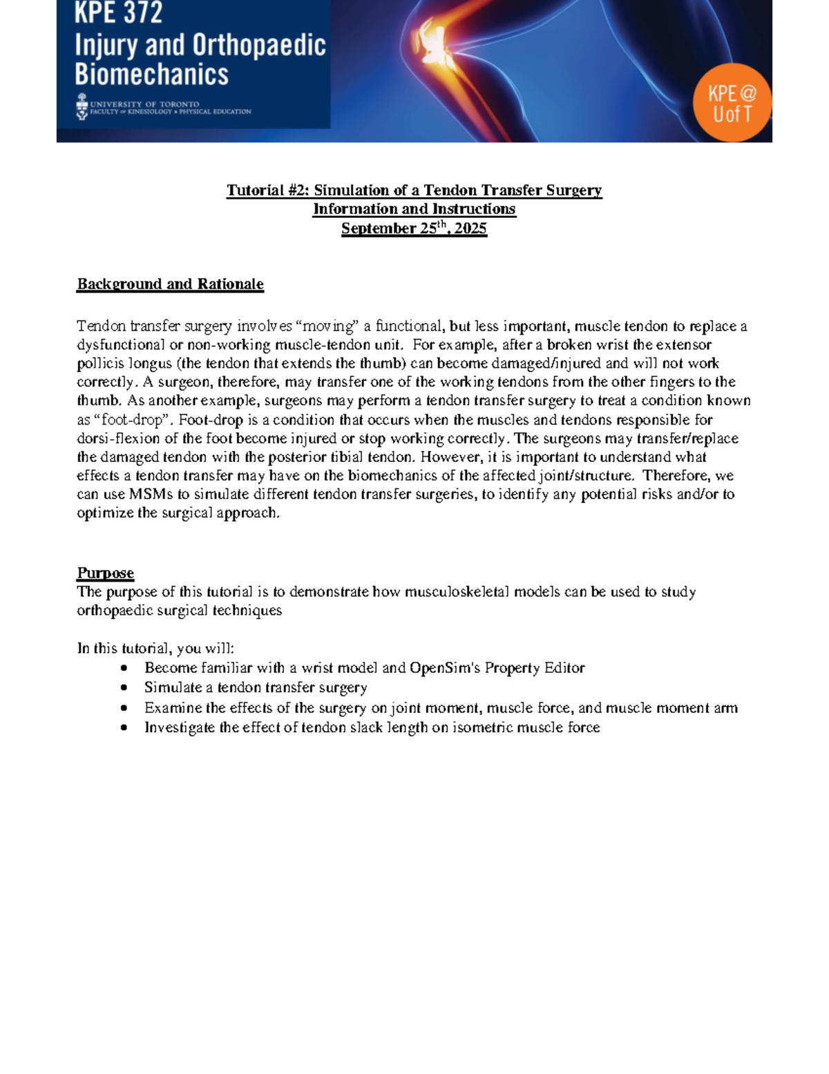 KPE372 Tutorial 2: Tendon Transfer Surgery Simulation Instructions ...