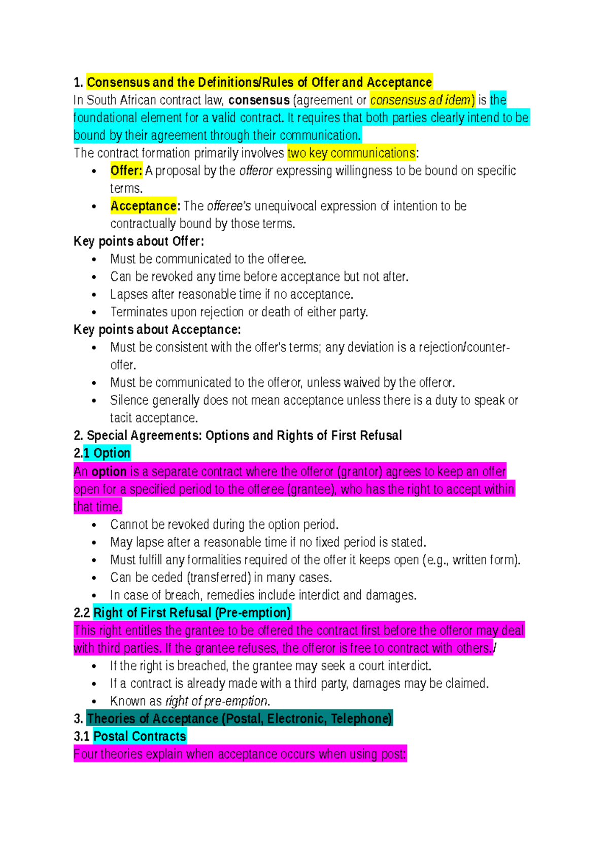 Chapter 10 Summary: Consensus, Offer & Acceptance in SA Contract Law ...