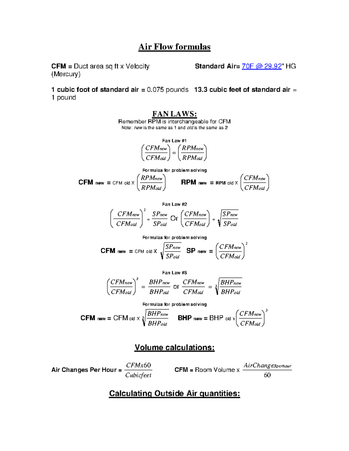 Air Flow Formulas and Fan Law Calculations for HVAC Systems - Studocu