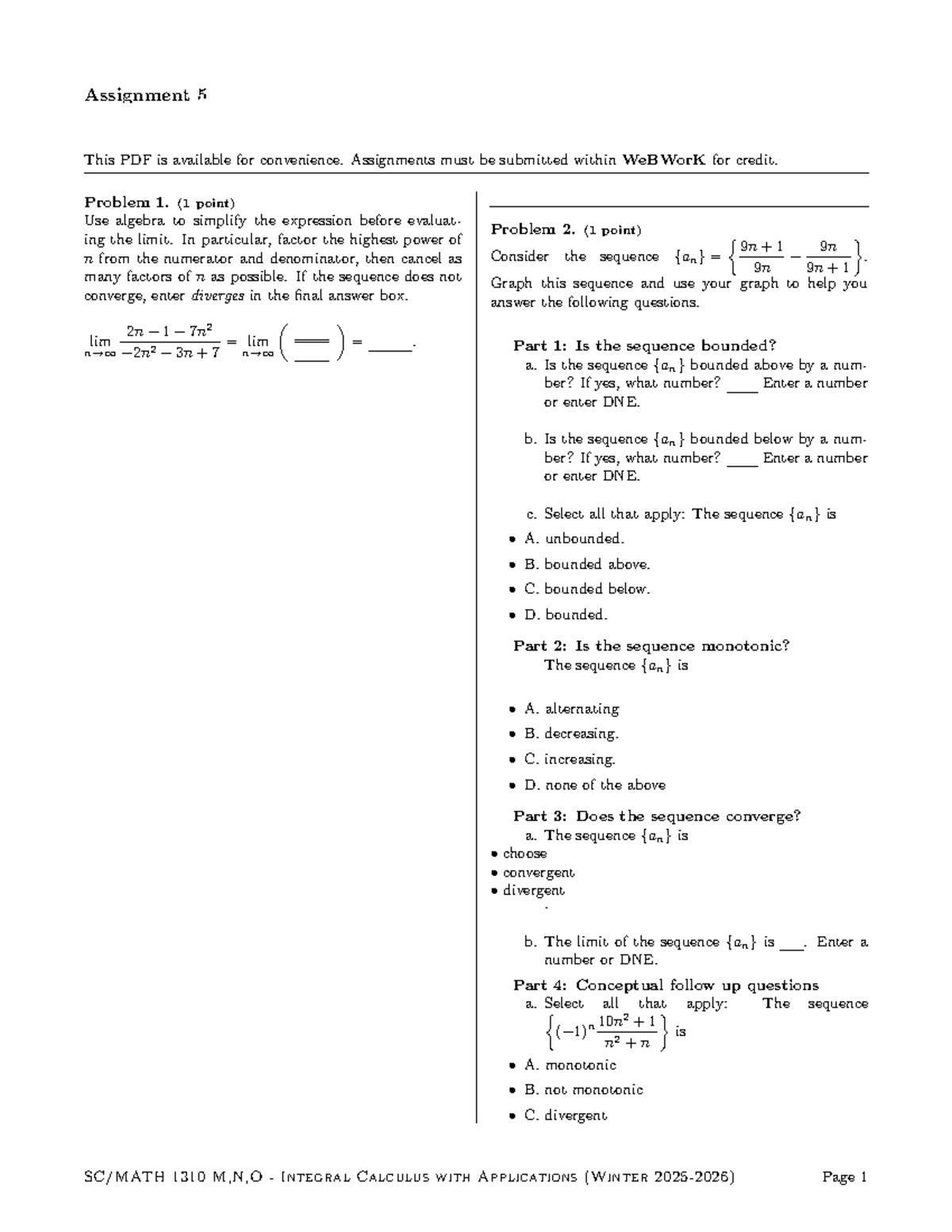MATH1310-M N O W25-26 - Homework Assignment 5 Solutions - Studocu