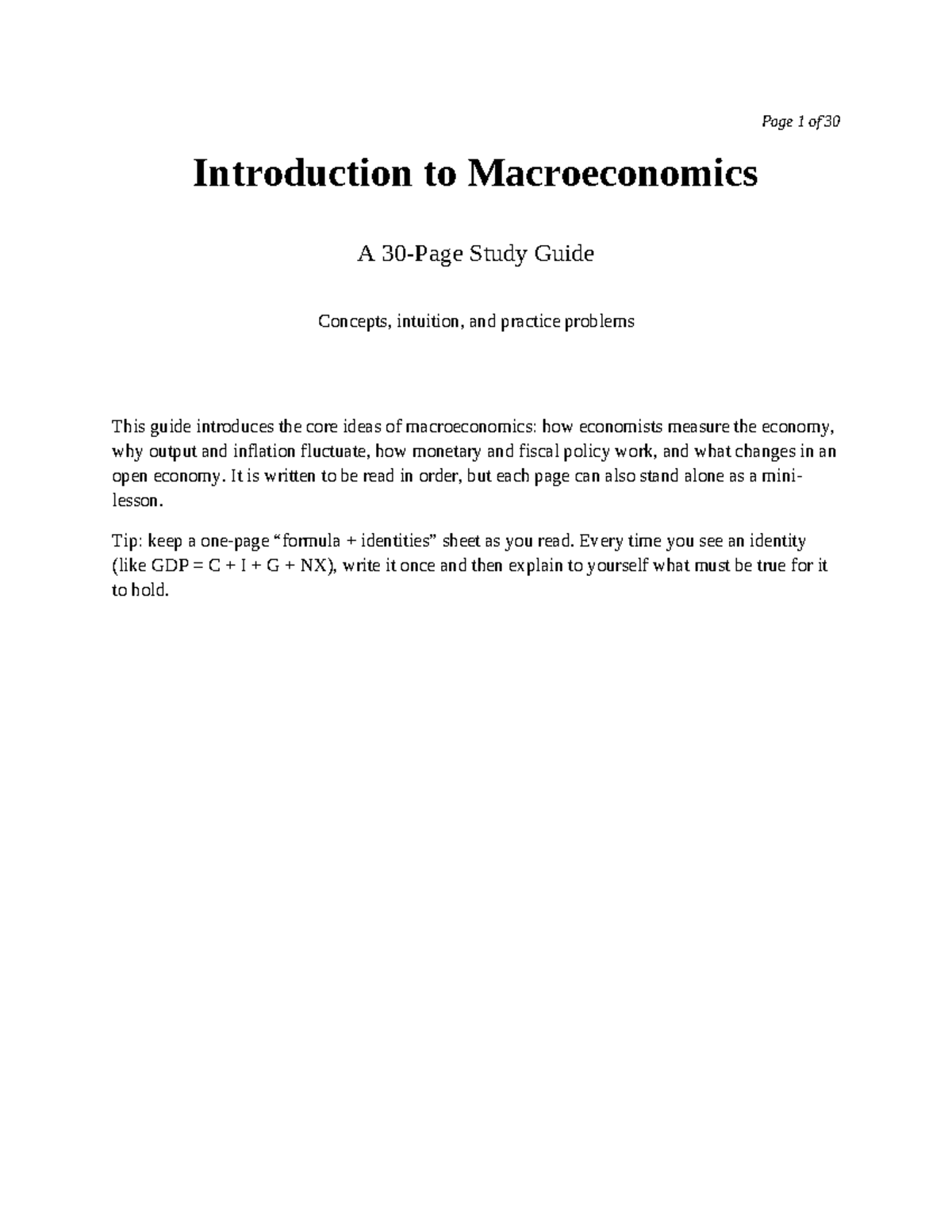 Study Guide: Intro to Macroeconomics (30 Pages) - Studocu