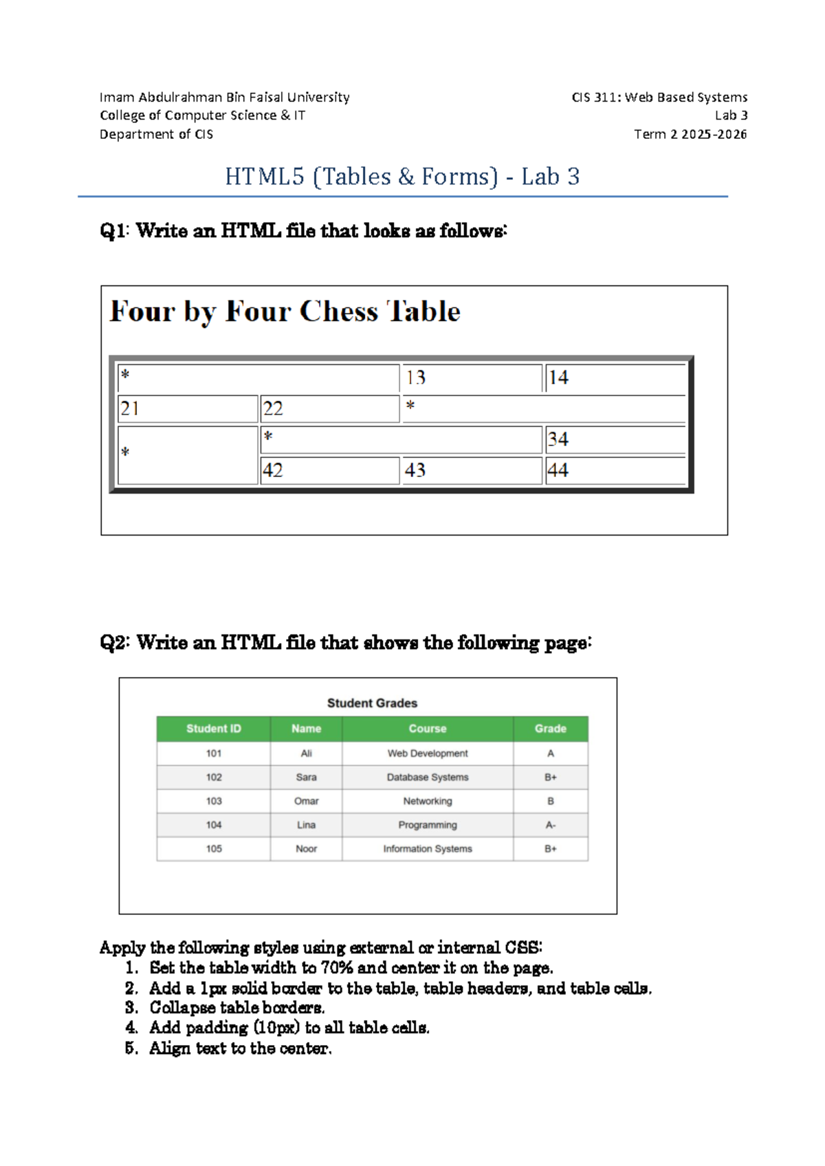 CIS 311: Web Based Systems Lab 3 - HTML5 Tables & Forms - Studocu