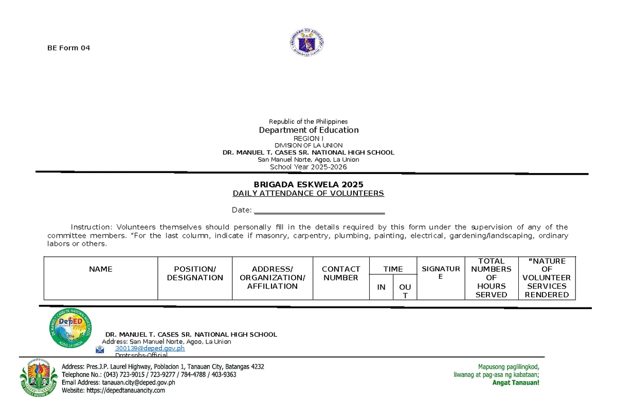 BE Form 01: Physical Facilities & Maintenance Needs Assessment - Studocu