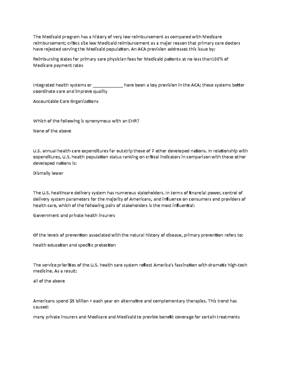 US health care syste lecture notes 2 - The Medicaid program has a ...