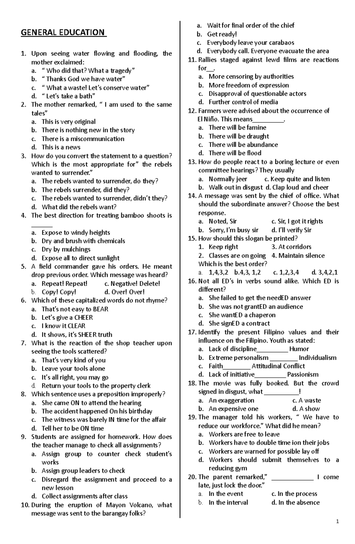 GEN ED 2 - General Education Study Guide and Practice Questions - Studocu