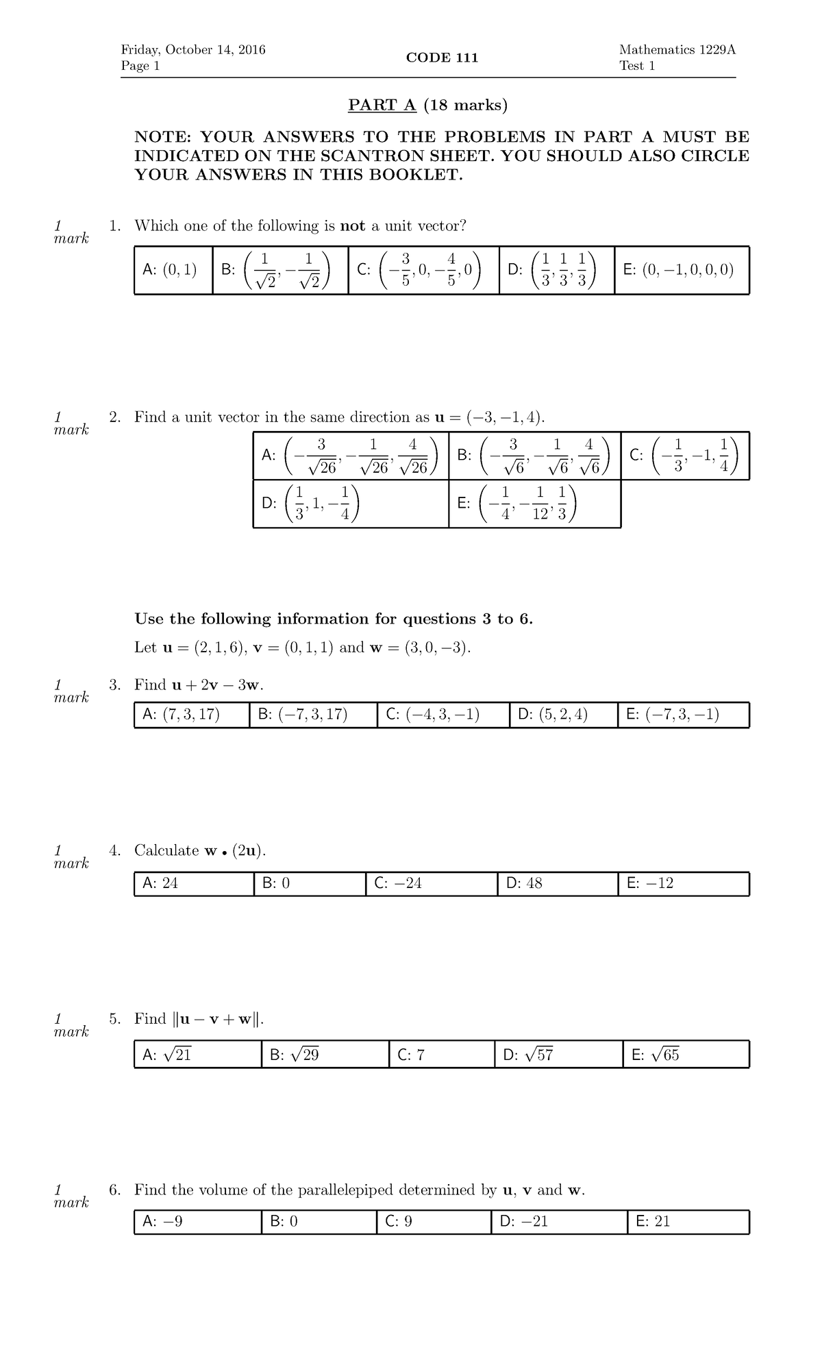 Math 1229A Test 1 Practice Questions and Solutions - Studocu