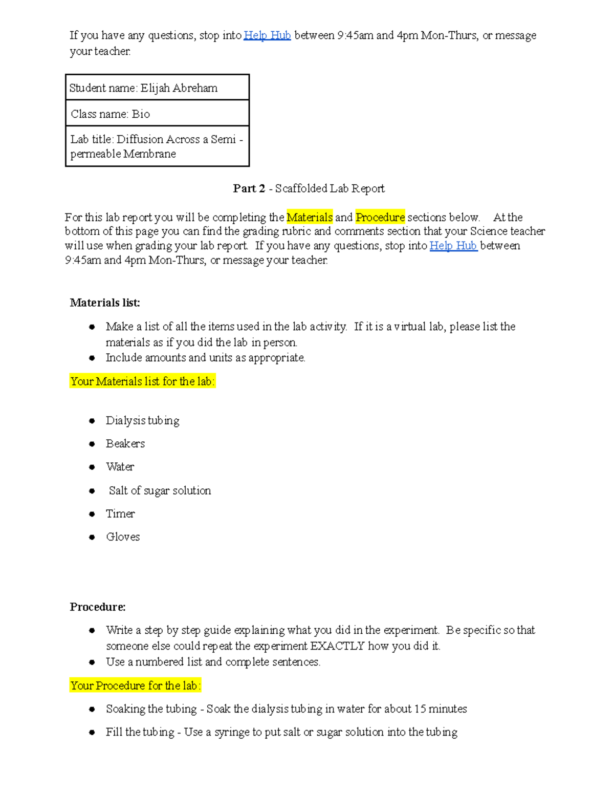 Bio Lab Report: Diffusion Across a Semi-Permeable Membrane (Part 2 ...