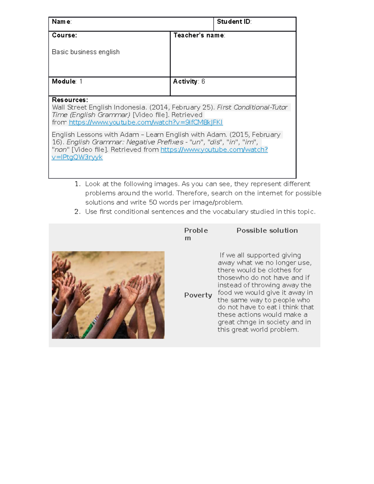 Homework 6 ingles basico tema del modulo 2 - Look at the following ...