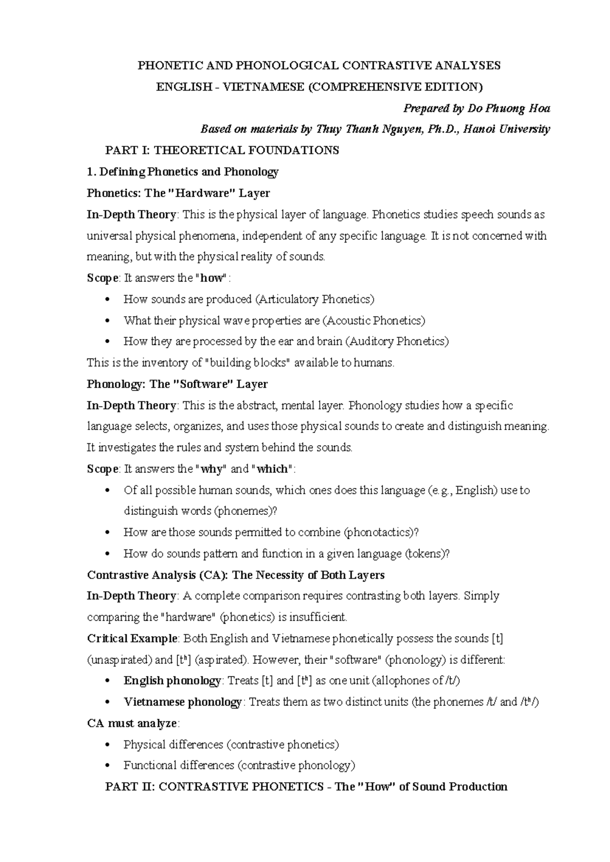 PHONETIC & PHONOLOGICAL CONTRASTIVE ANALYSIS: ENGLISH-VIETNAMESE - Studocu