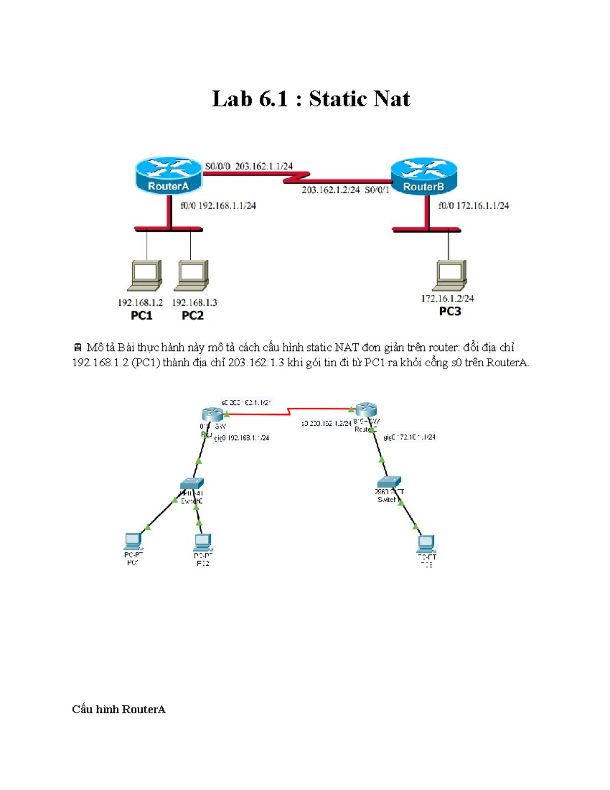 NAT - asfased - Lab 6 : Static Nat Mô tả Bài thực hành này mô tả cách ...