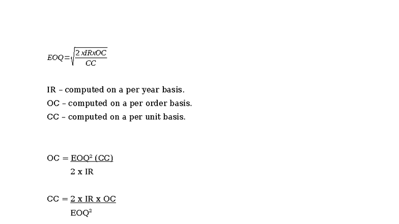 EOQ Example Calculation for CC and OC in Production - Studocu