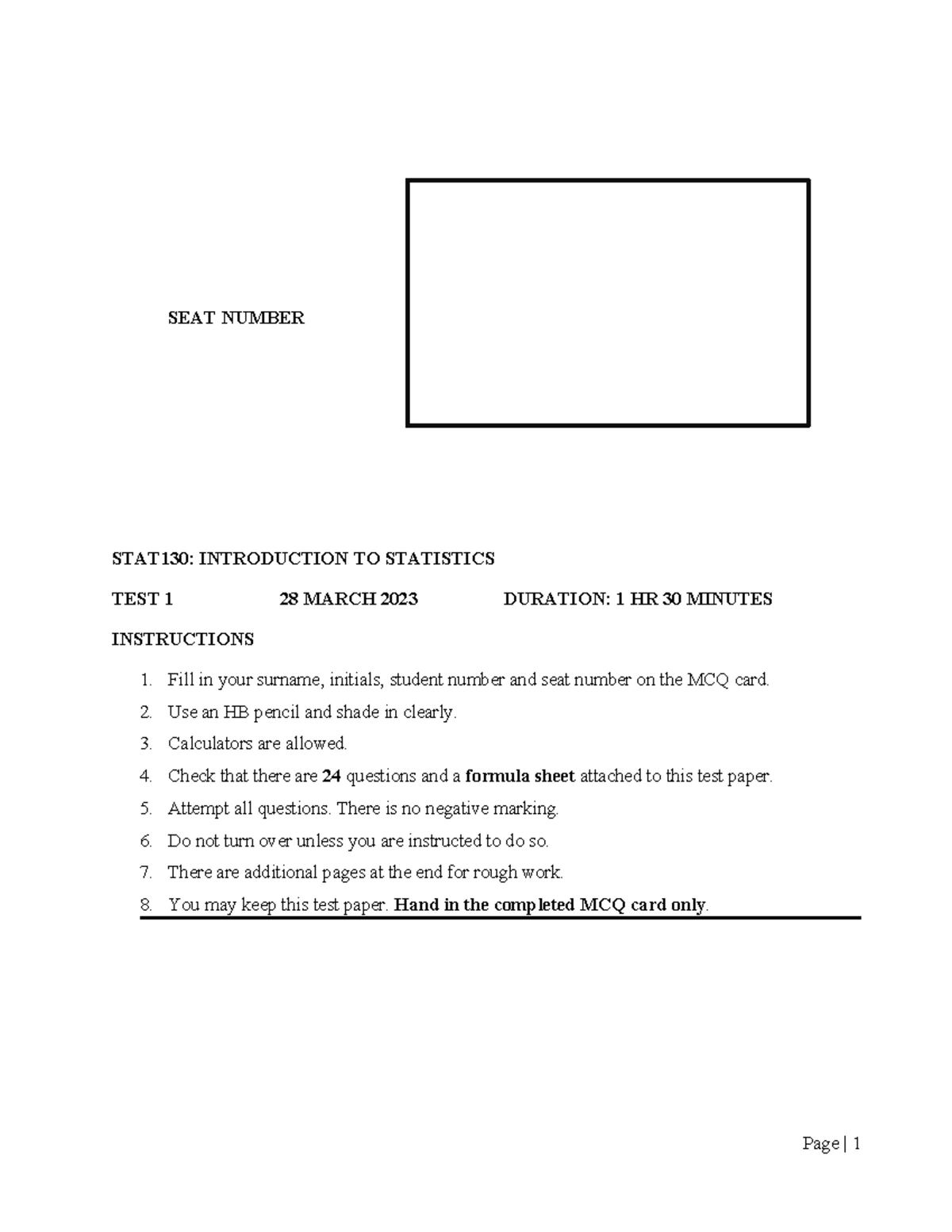 Stat 221 Test 1 Exercises and Solutions for 2019 Exam - Studocu