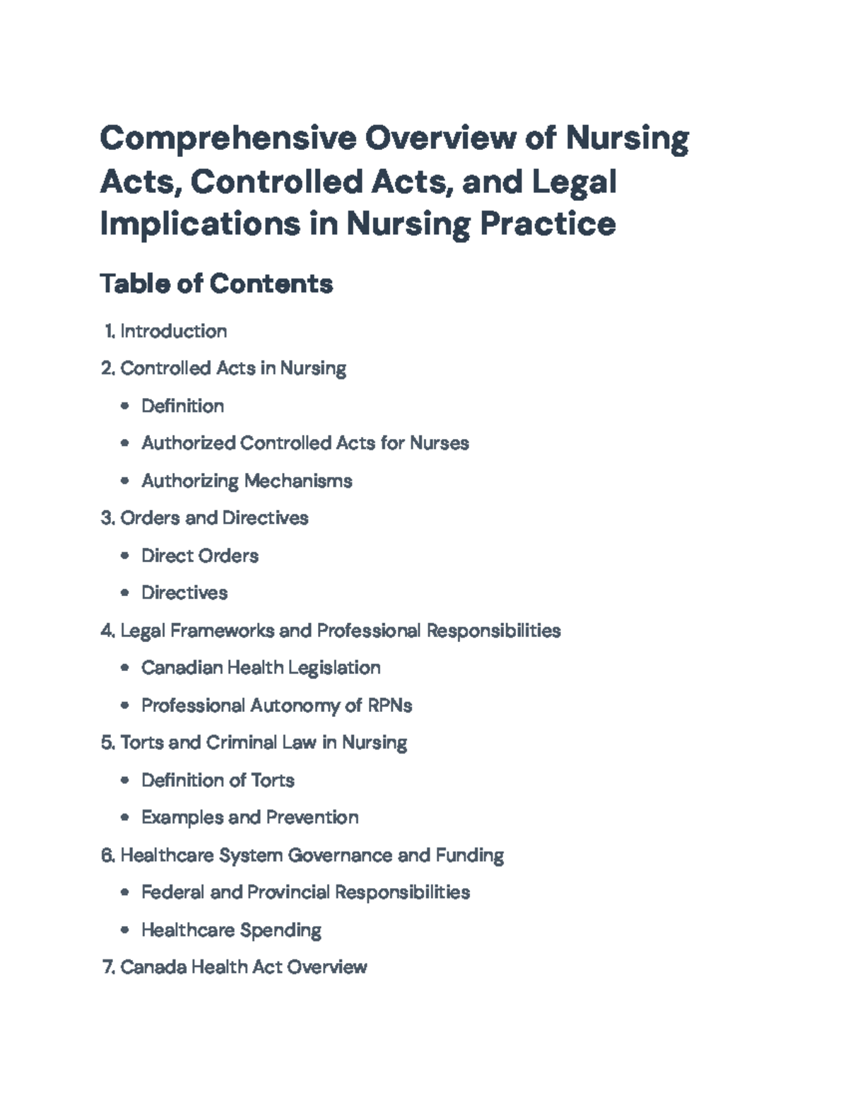 Legal Frameworks and Controlled Acts in Nursing Practice (NURS 101 ...