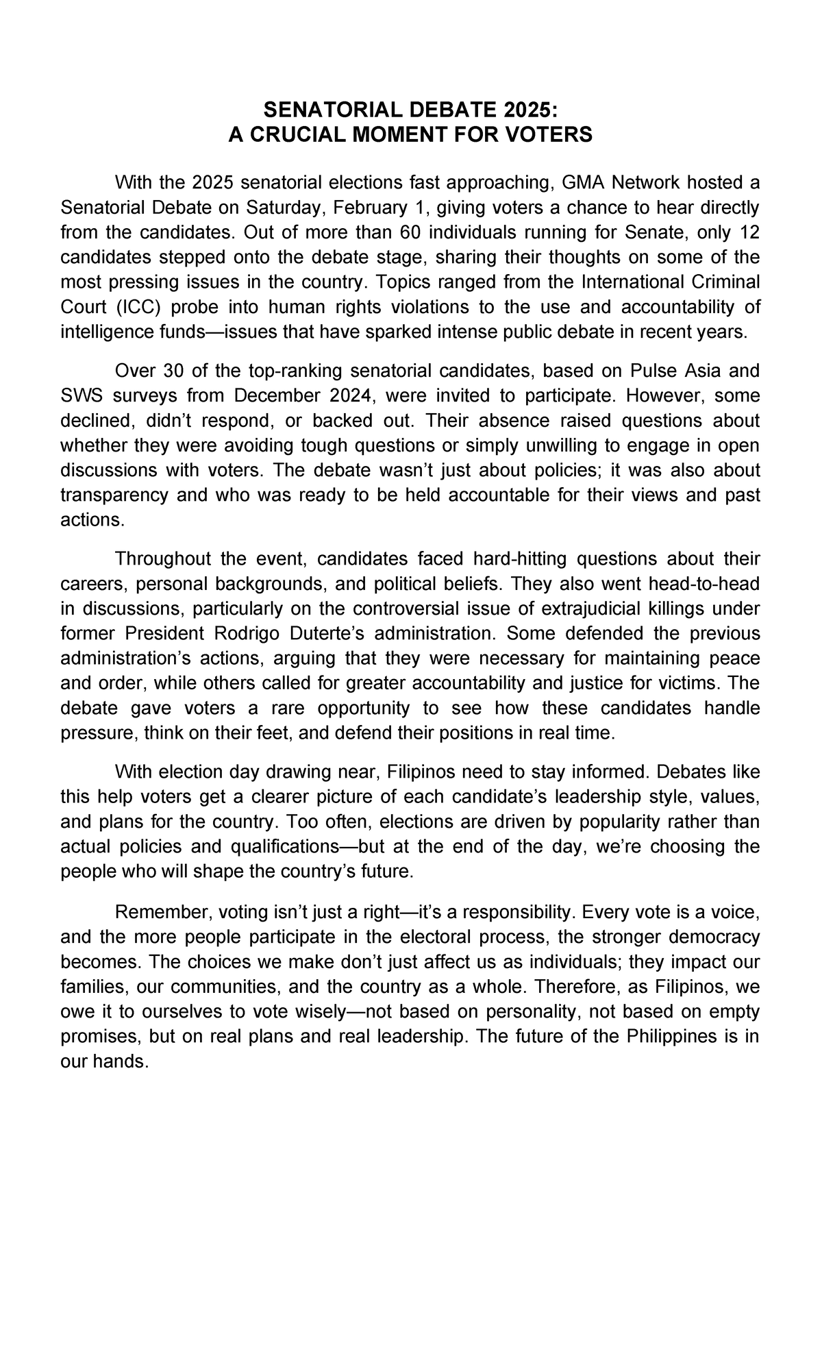 Senatorial Debate 2025 & Impeachment of Sara Duterte: Key Insights ...