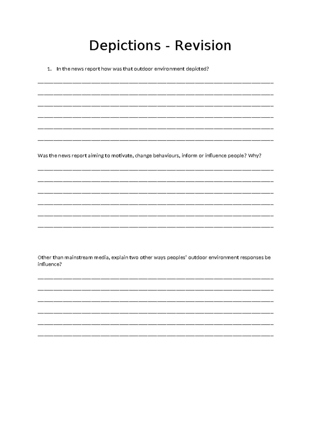 Depictions - Revision - Practice Questions - Depictions - Revision 1 ...