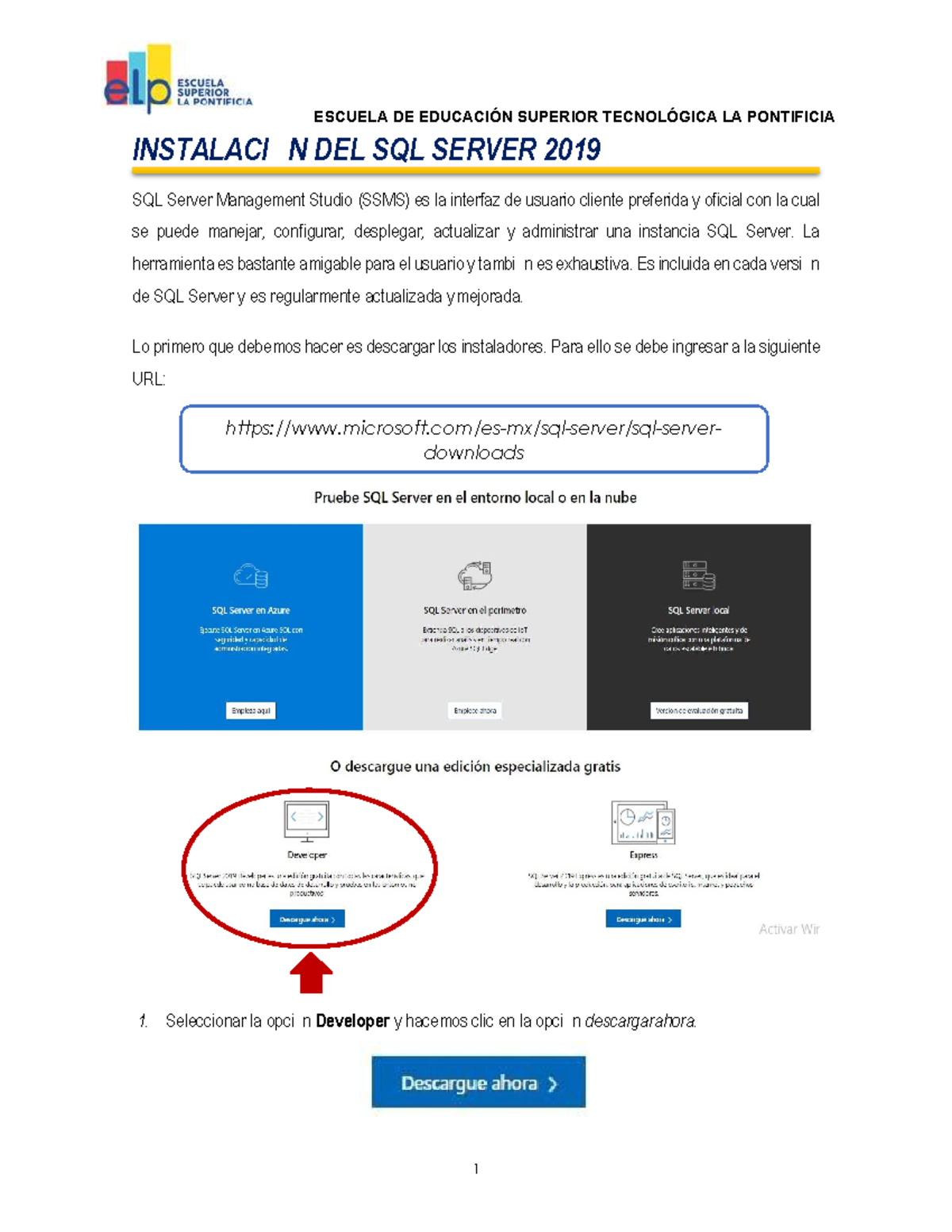 Instalación de SQL Server 2019 y SSMS - ESCUELA DE EDUCACIÓN SUPERIOR ...
