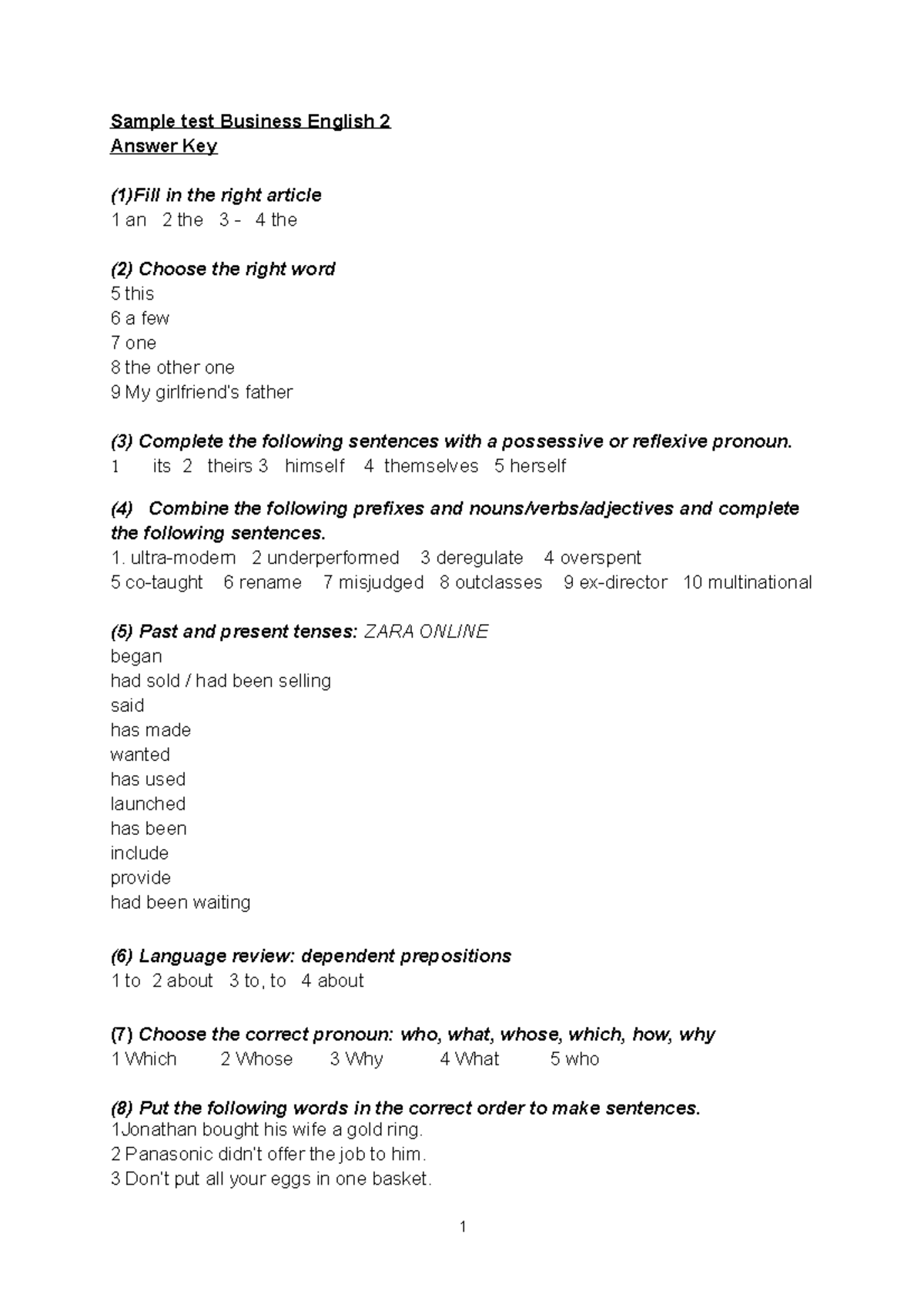 BUS 2 Sample Practice Exam 2016 - Answer Key and Solutions - Studeersnel