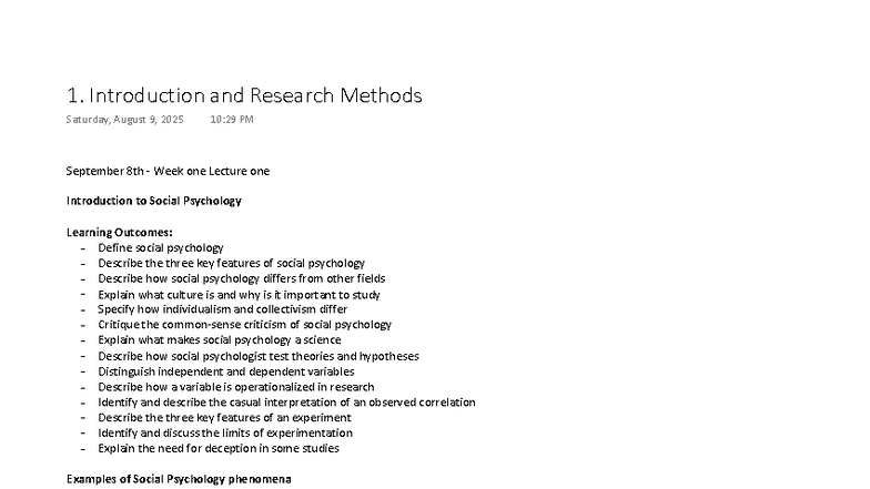 PSY 101: Week 1 Lecture - Intro to Social Psychology & Research Methods ...