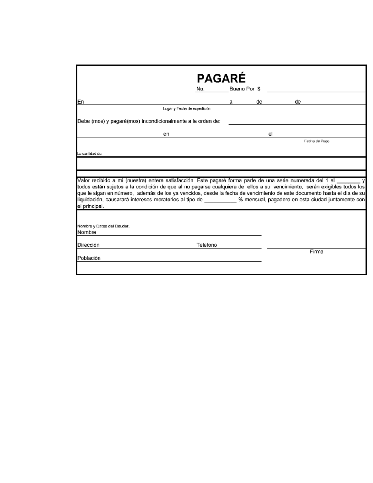PAGARÉ Formato Rellenable - Ejemplo y Condiciones - Studocu